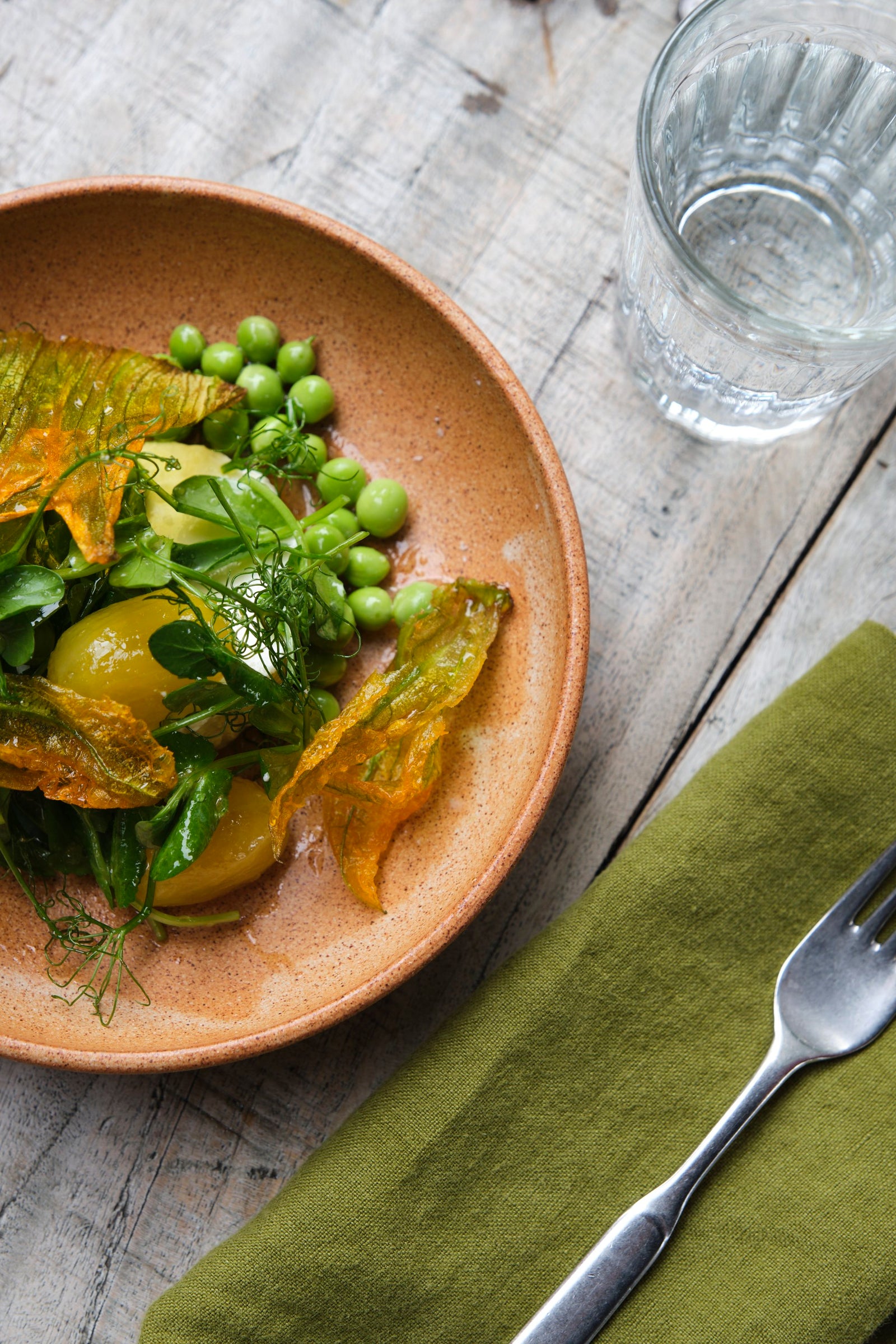 Courgette Flower, Pea & Ricotta Salad by Hannah Hammond