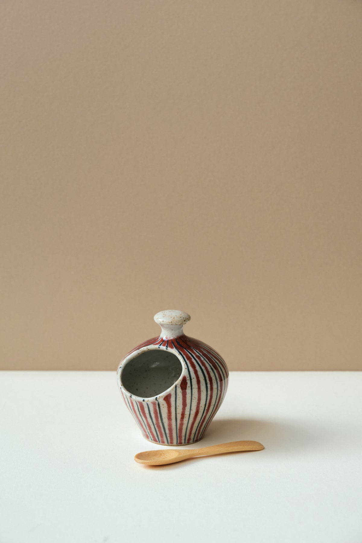 Patterned Salt Pig by Selbourne Pottery - Red Stripe