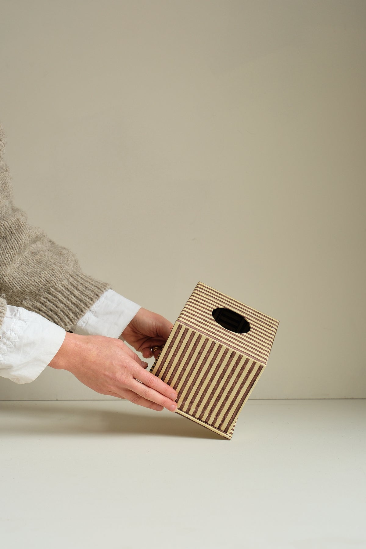 Square Block Printed Stripe Tissue Box