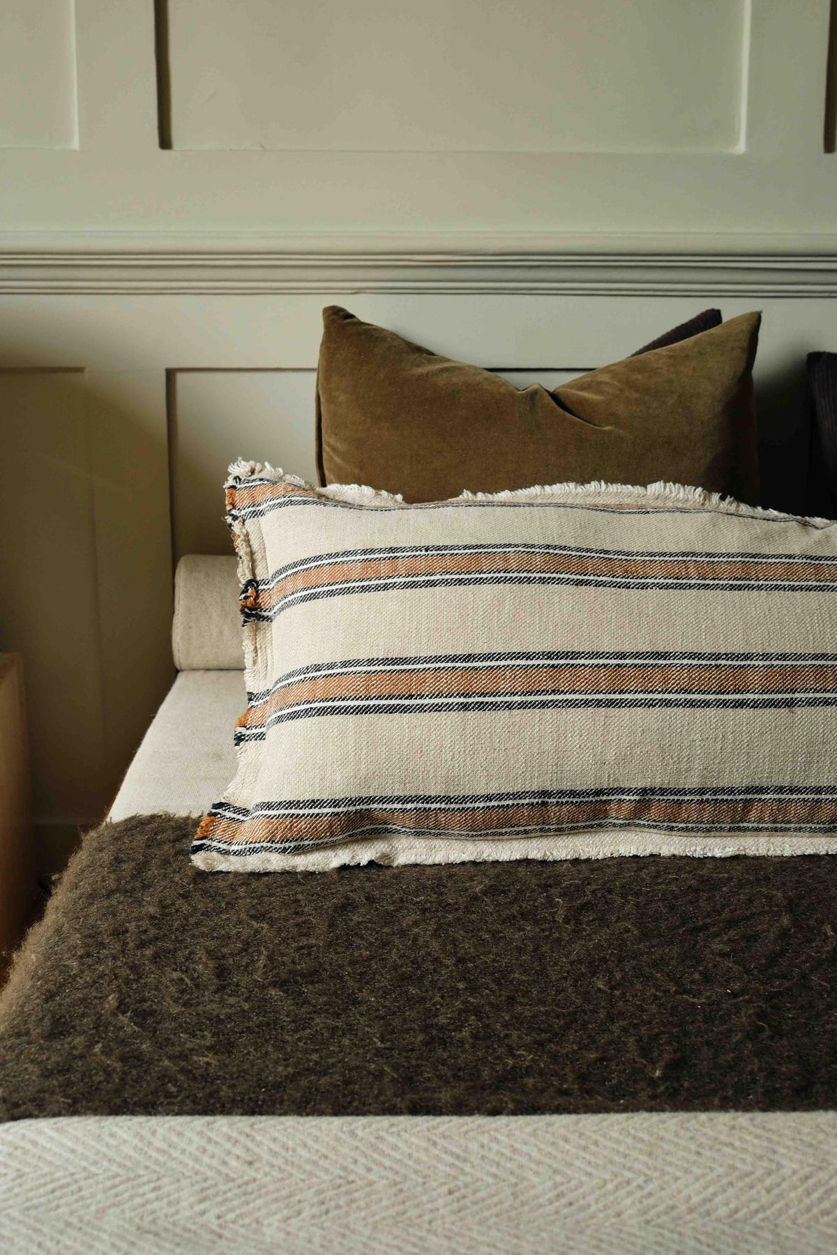 Beige & Brown Stripe Bolster Cushion