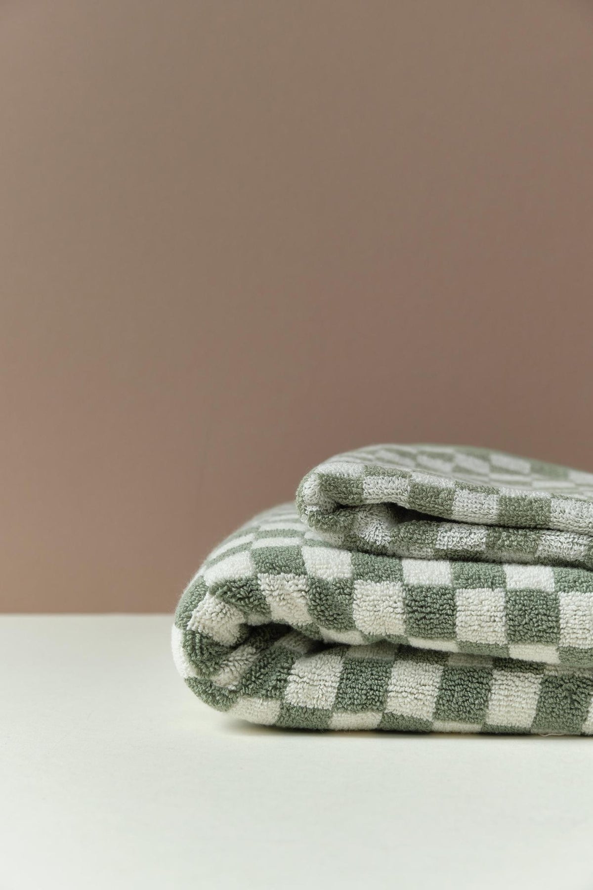 Patterned Cotton Towels & Mats in Sage Check by Baina