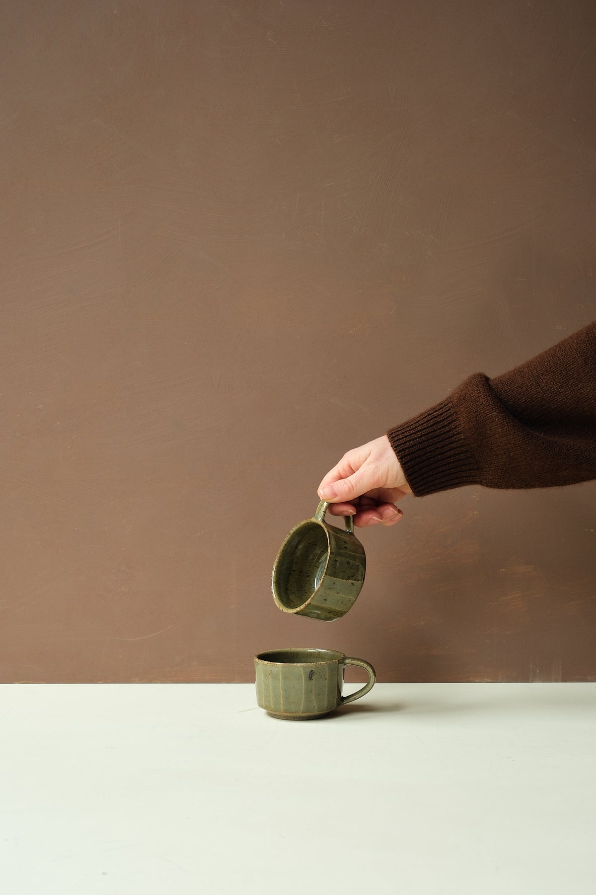 Green Glaze Carved Coffee Cup