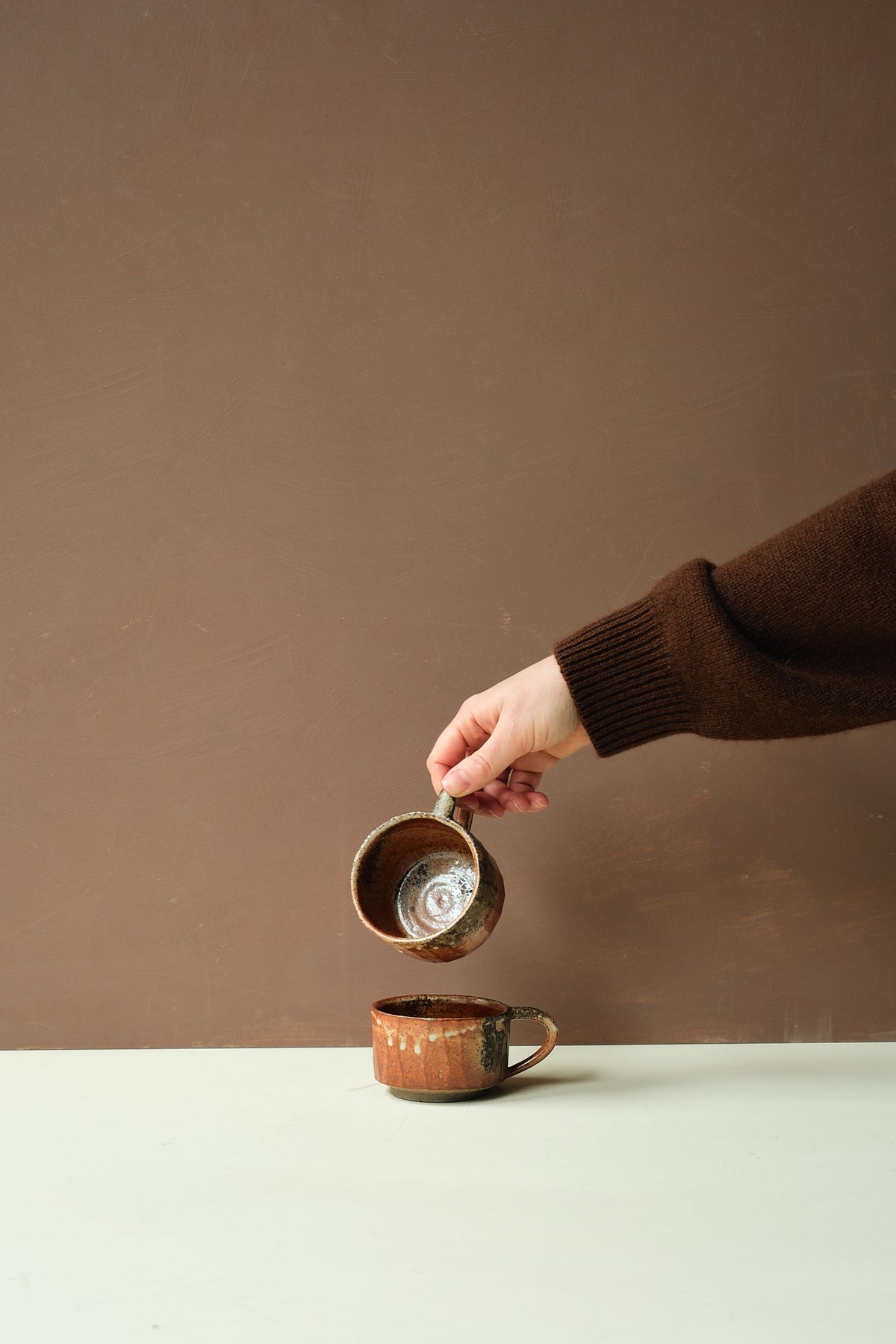 Ash & Shino Glaze Carved Coffee Cup