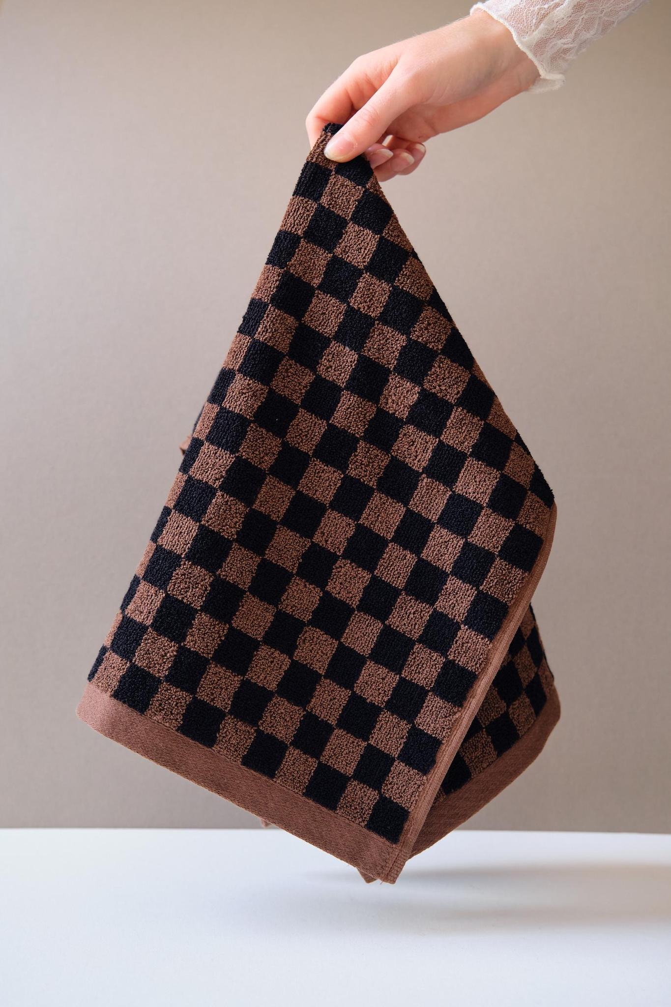Patterned Cotton Towels & Mats in Tobacco Check by Baina