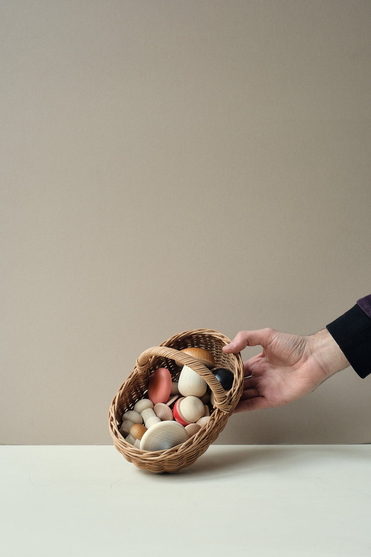 Basket of Wooden Mushrooms