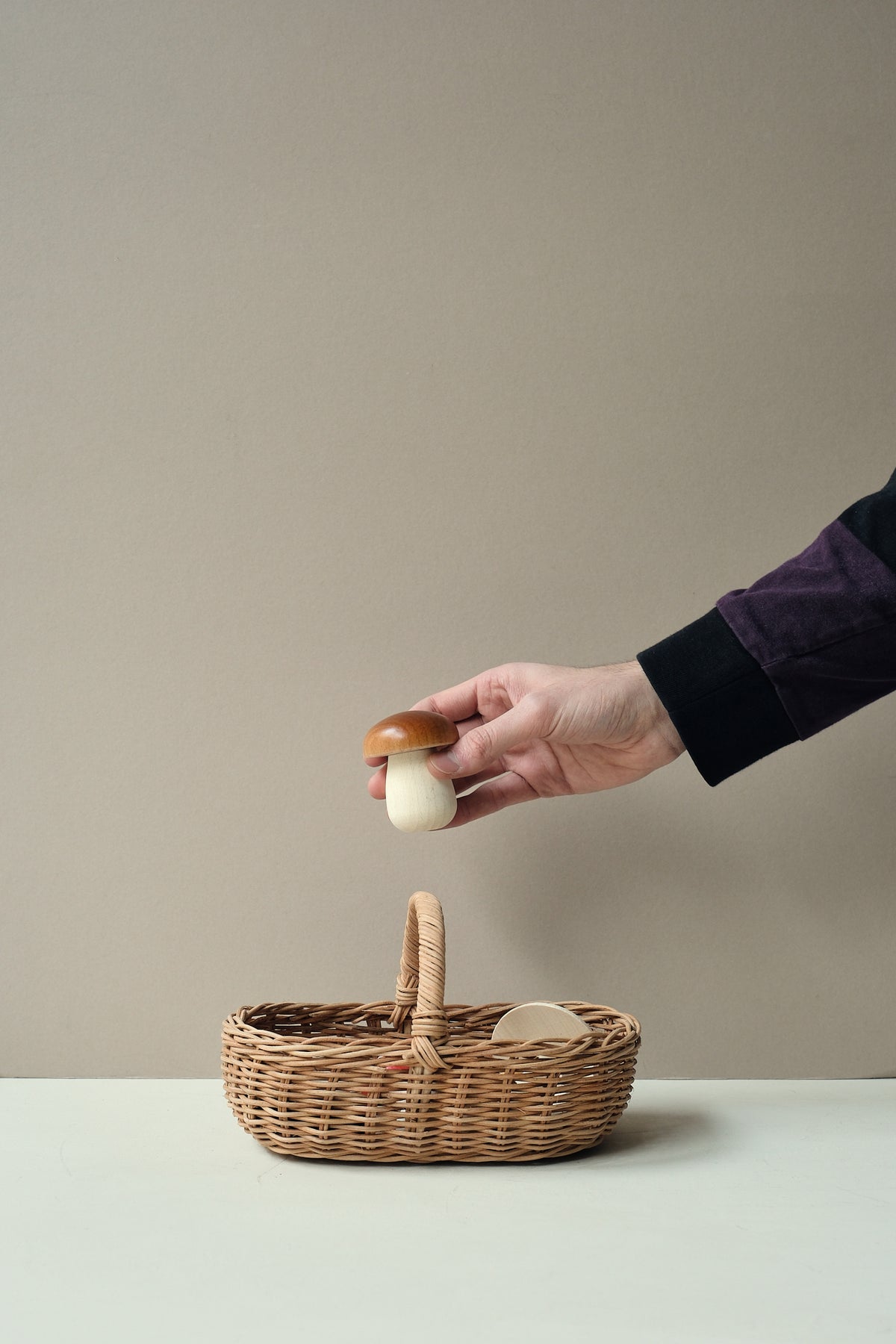 Basket of Wooden Mushrooms