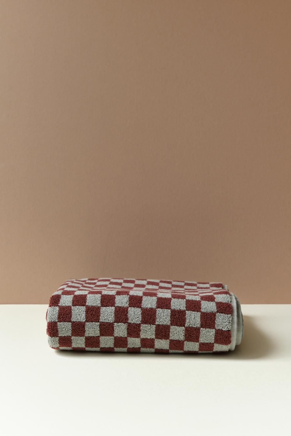 Patterned Cotton Towels &amp; Mats in Cement Check by Baina
