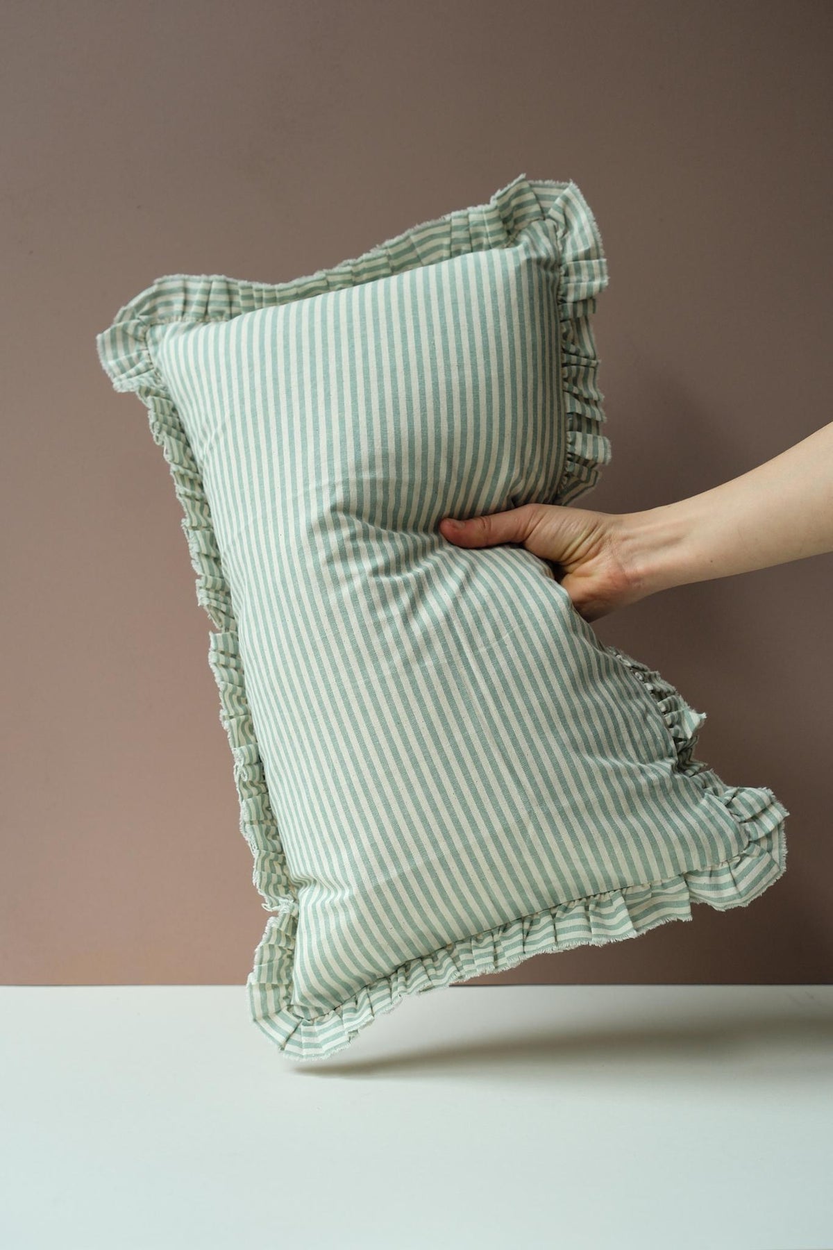 Aqua Stripe Rectangle Ruffle Cushion