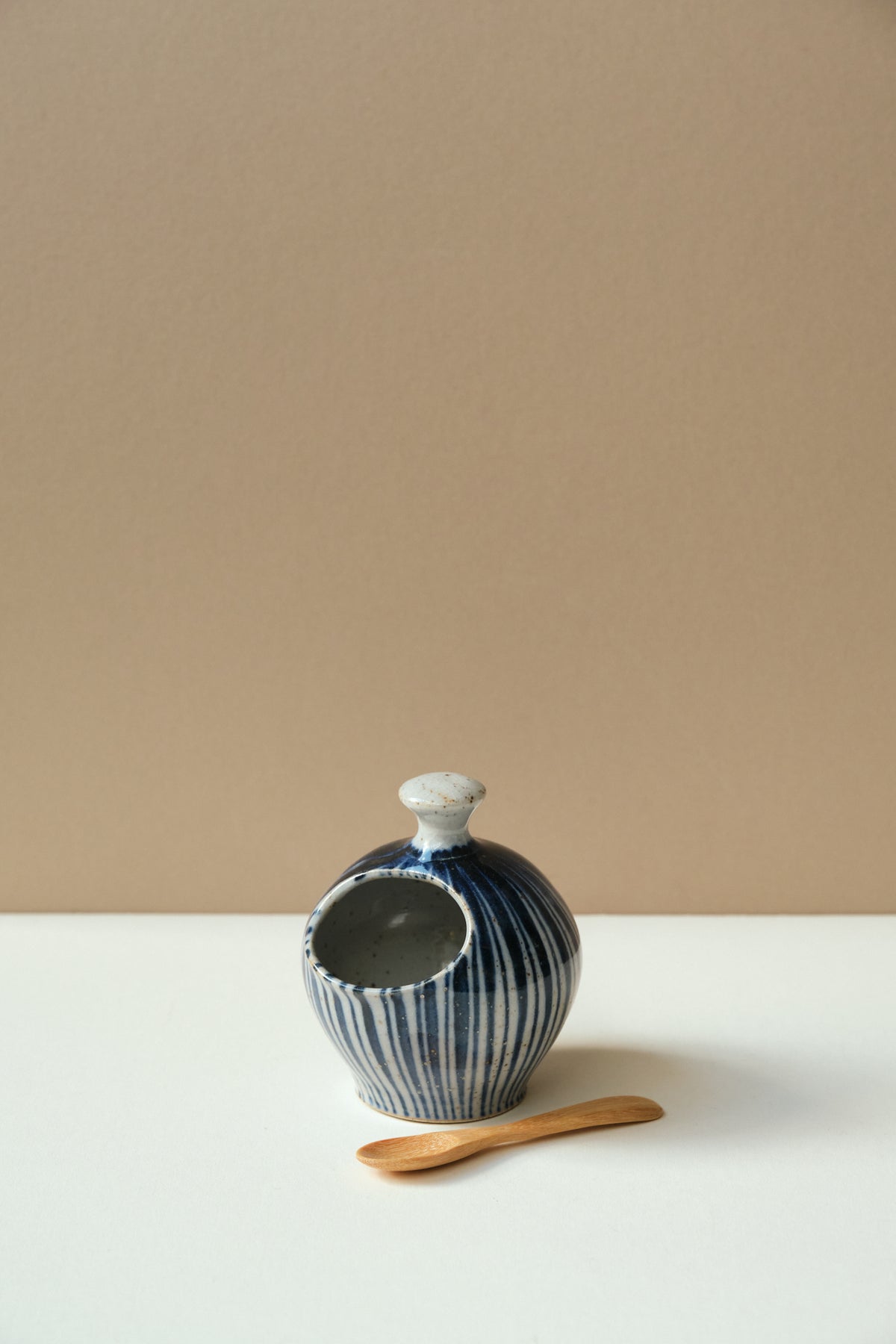 Patterned Salt Pig by Selbourne Pottery - Blue Stripe