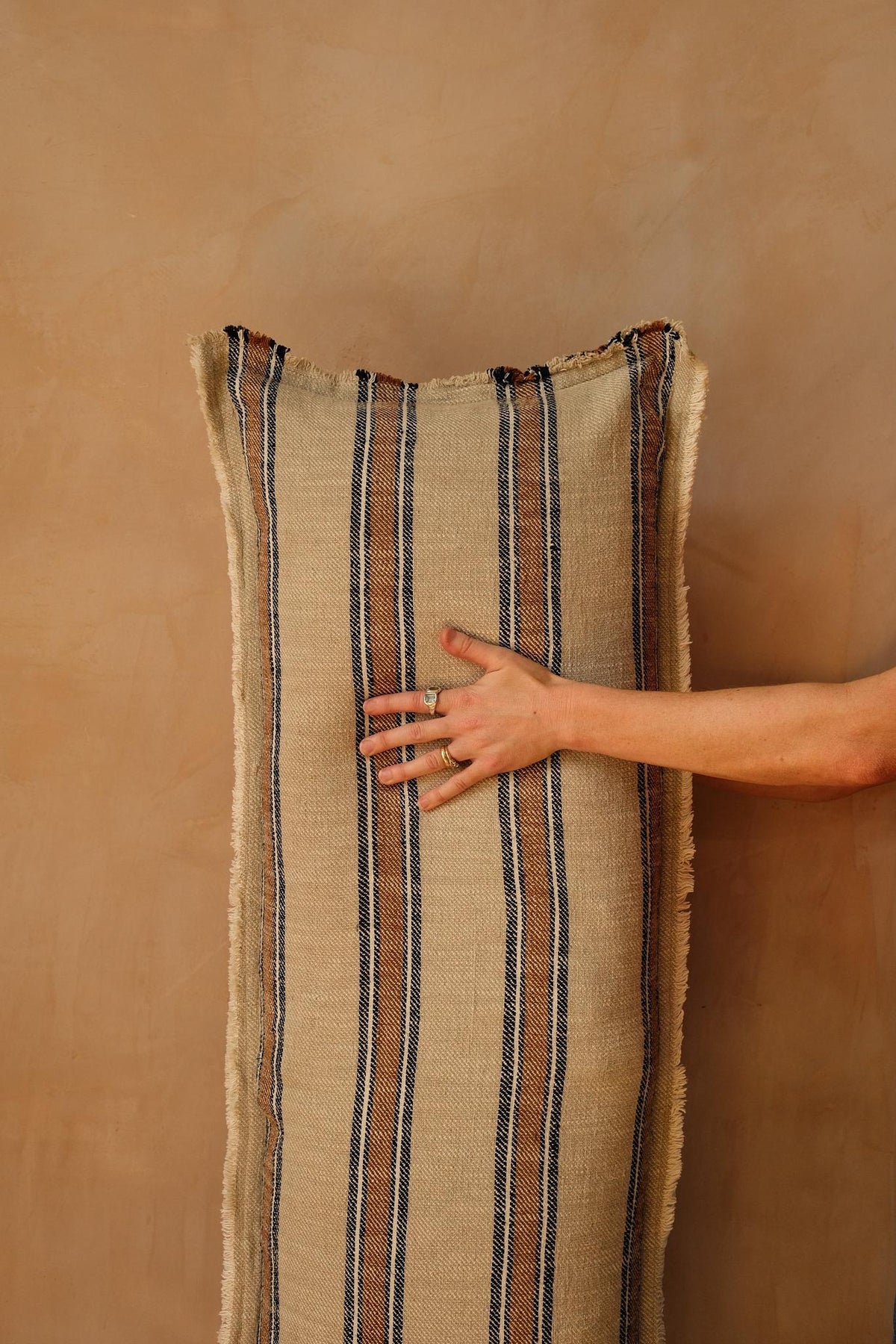 Beige &amp; Brown Stripe Bolster Cushion