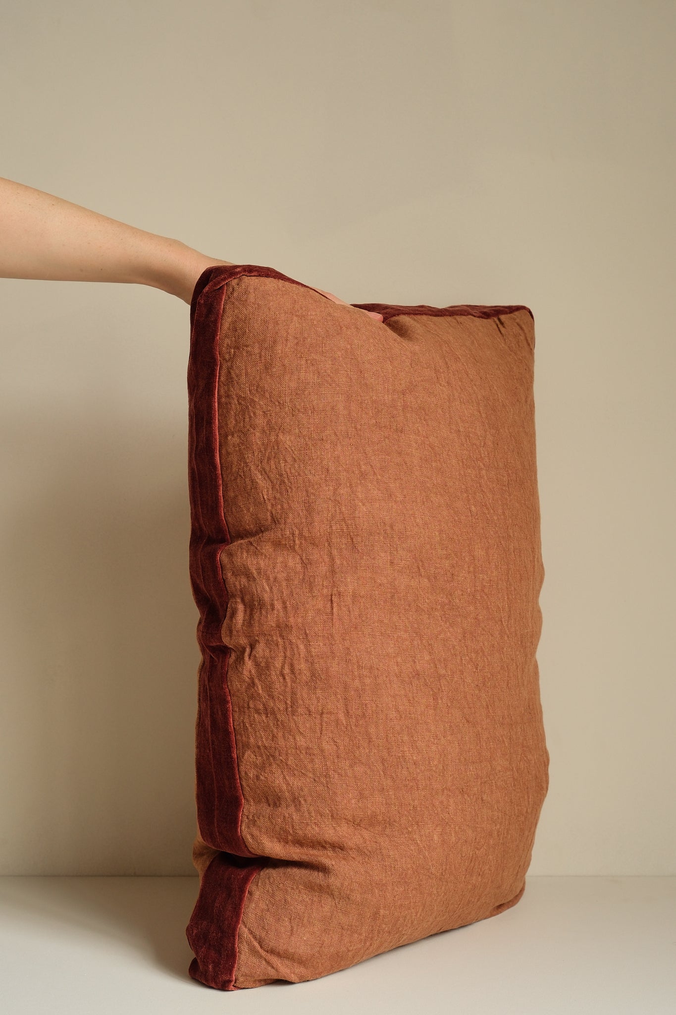 Cinnamon Velvet Border Rectangle Cushion by Pomax