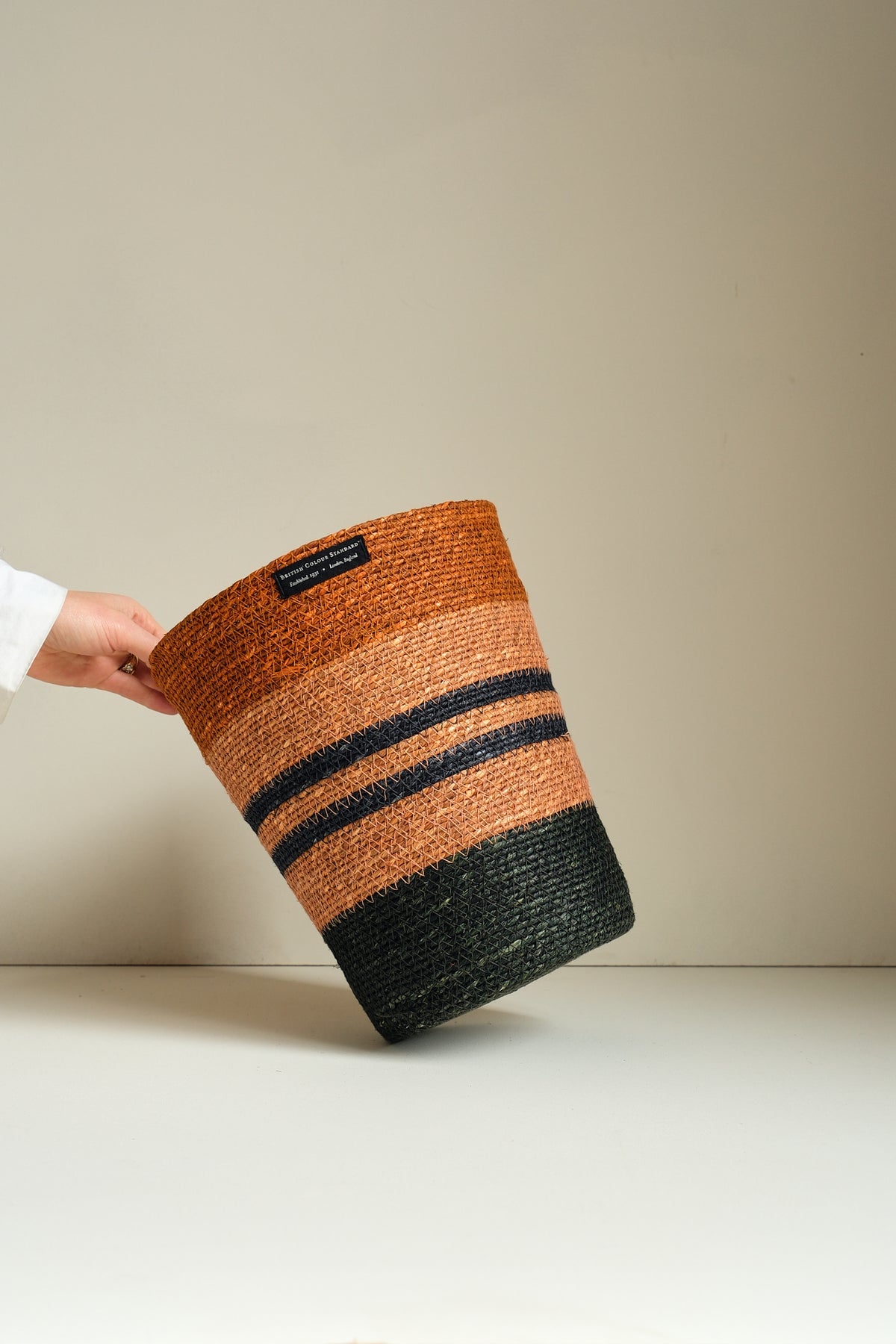 Seagrass Waste Paper Basket - Olive & Old Rose