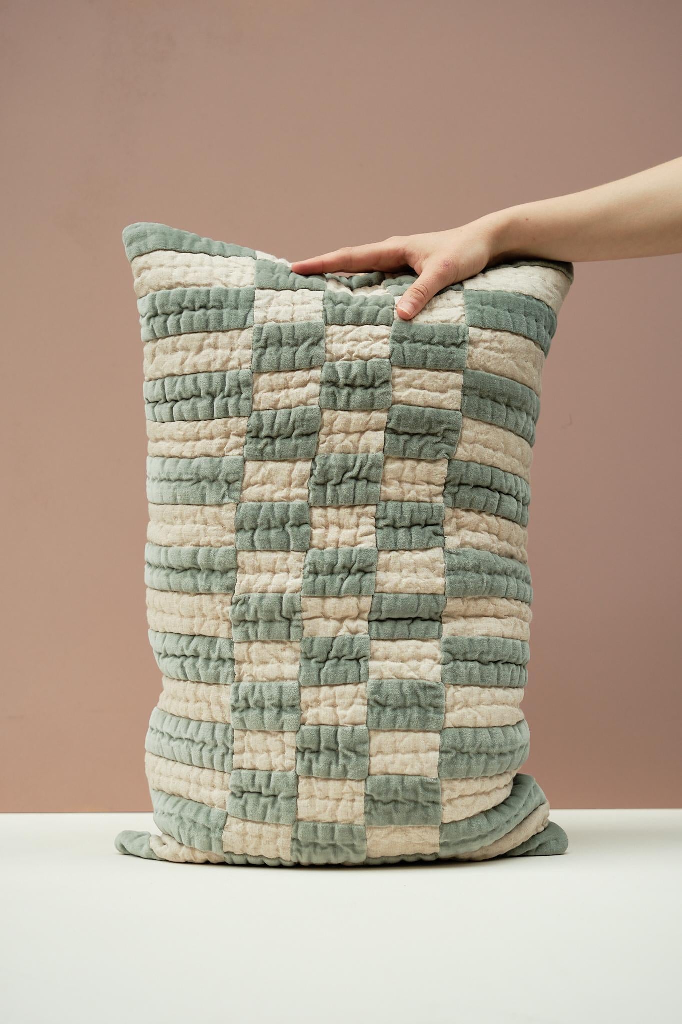 Rectangular Checked Velvet Cushion by Niki Jones