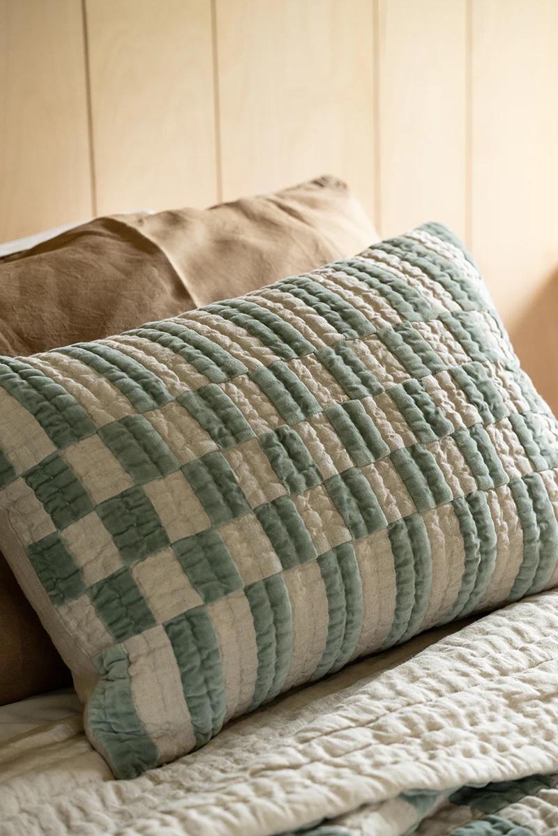 Rectangular Checked Velvet Cushion by Niki Jones