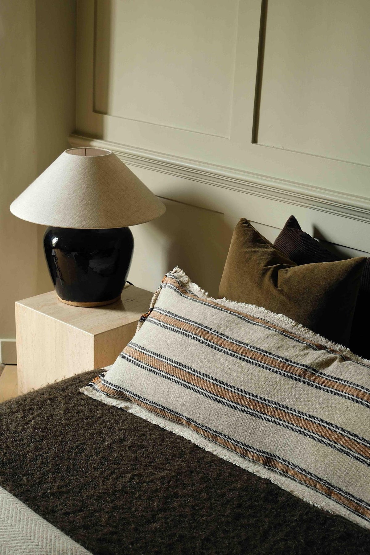 Beige & Brown Stripe Bolster Cushion