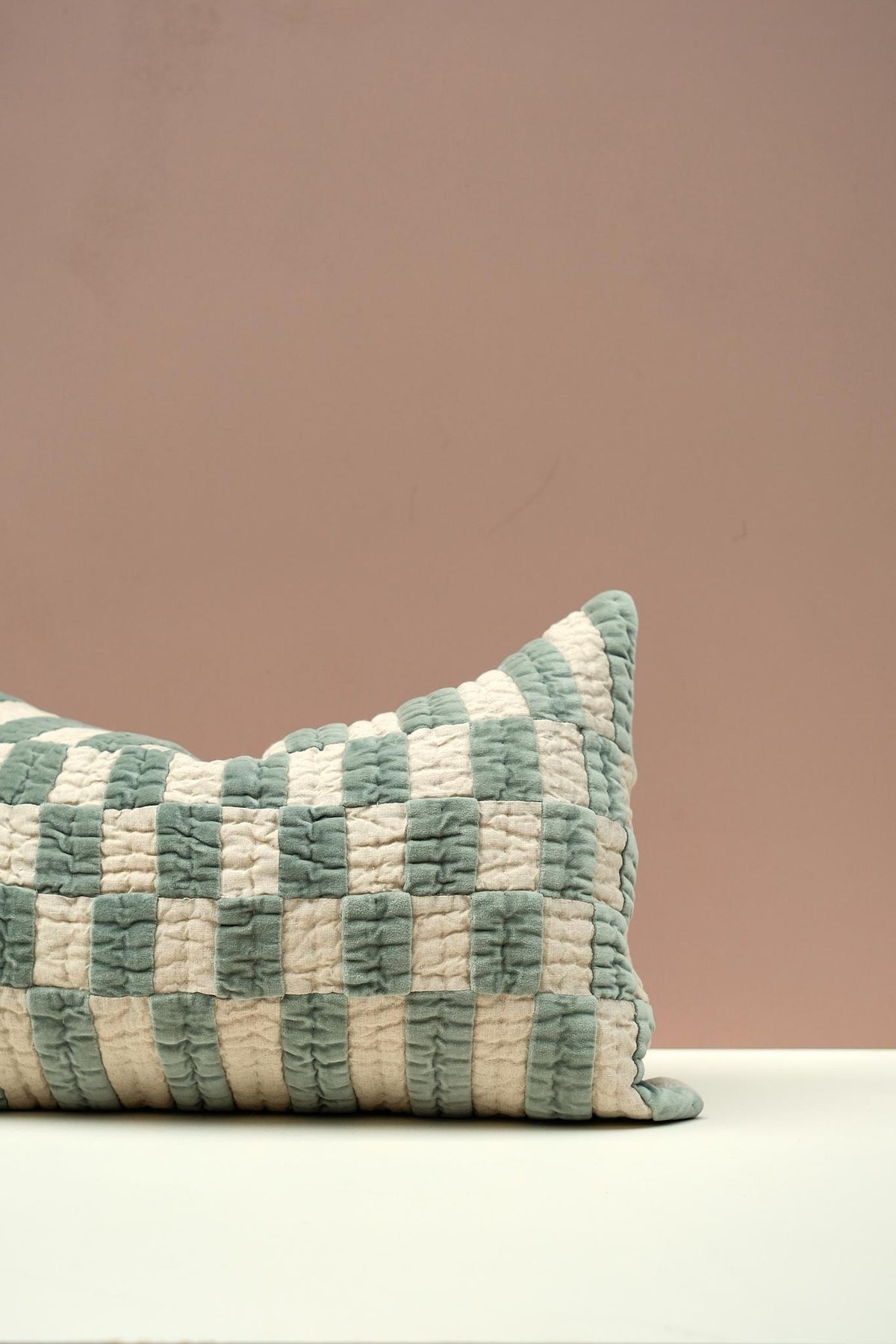Rectangular Checked Velvet Cushion by Niki Jones
