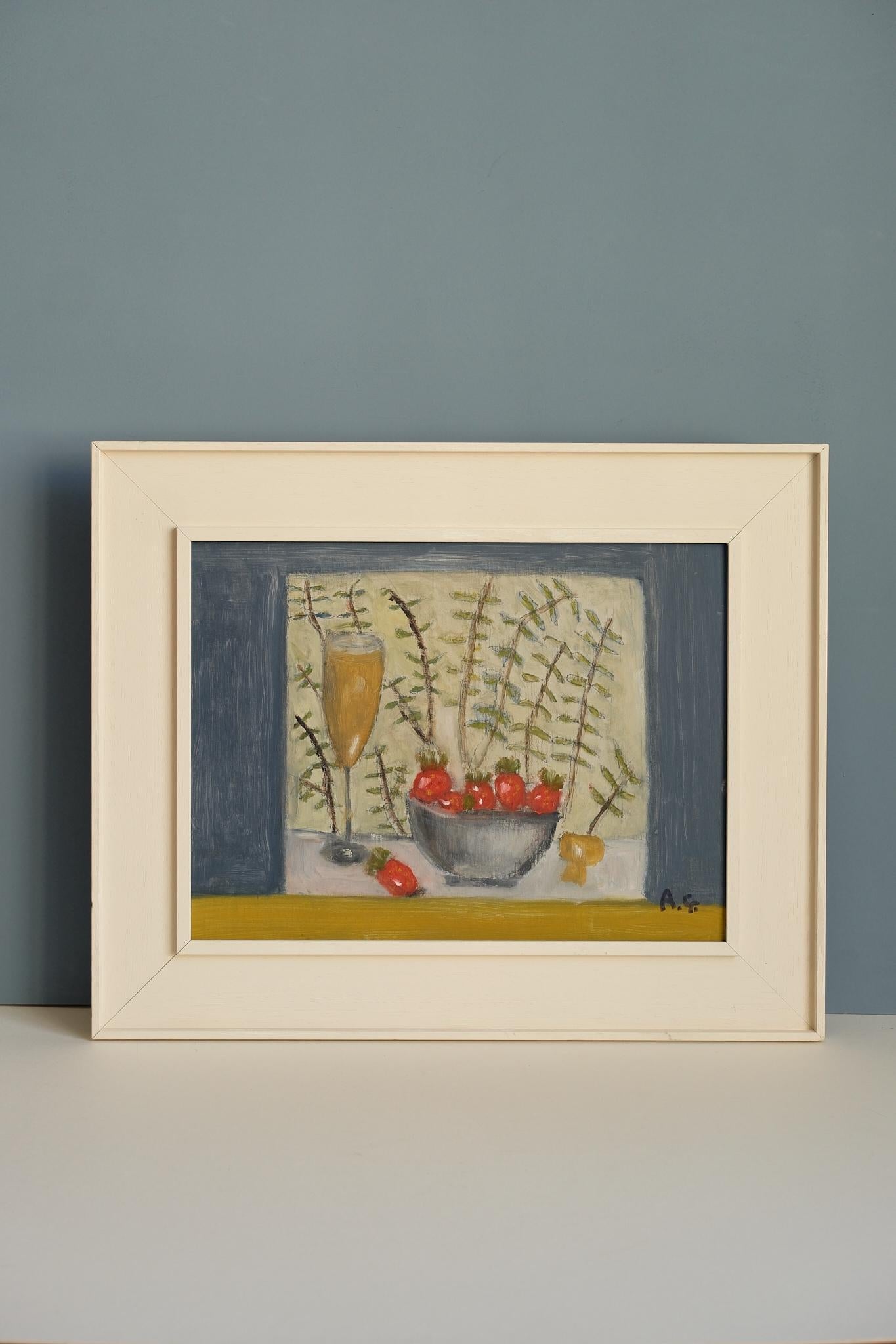 Strawberries with Champagne Painting Original Artwork by Angus Gribbon