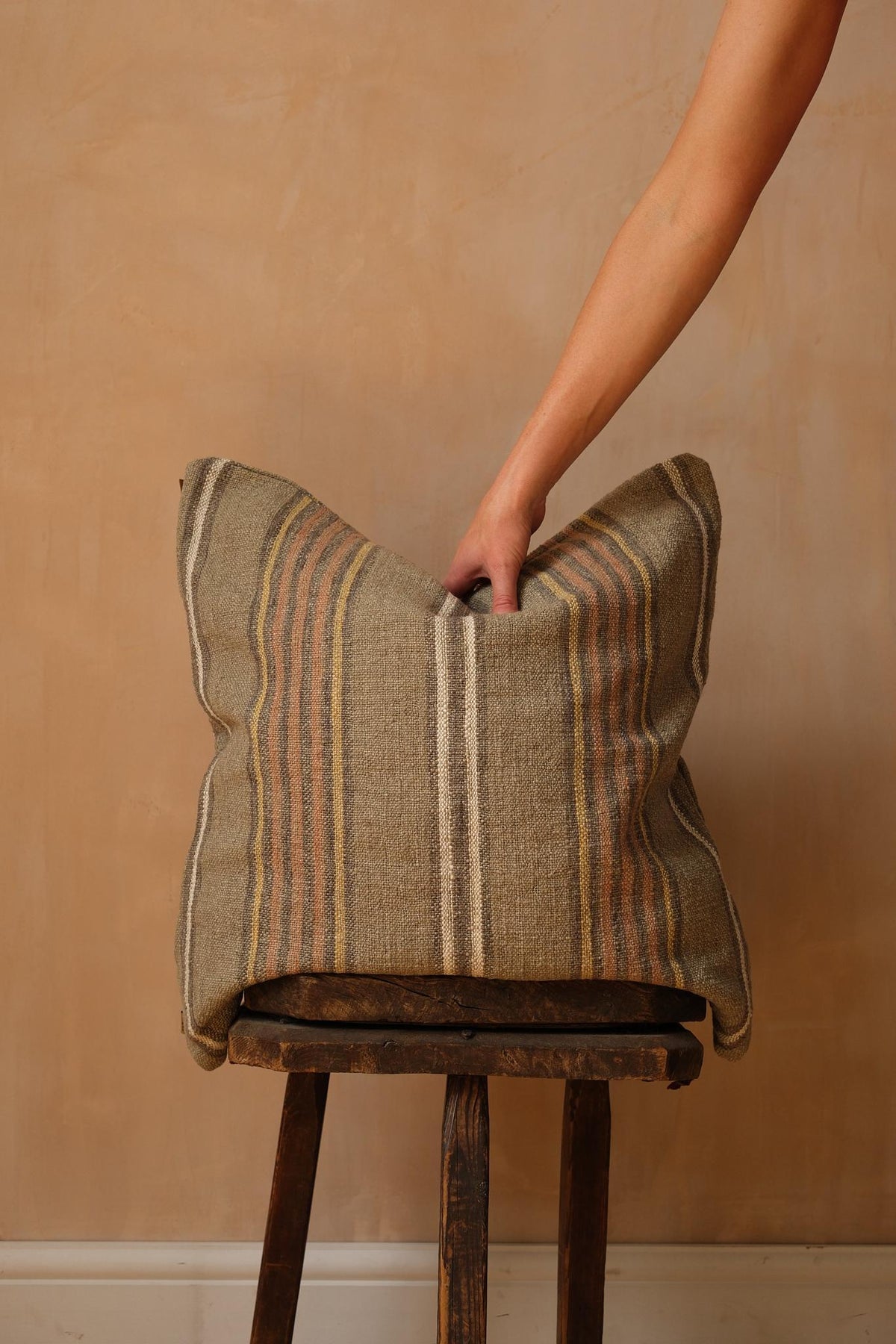 Green & Rust Stripe Cushion