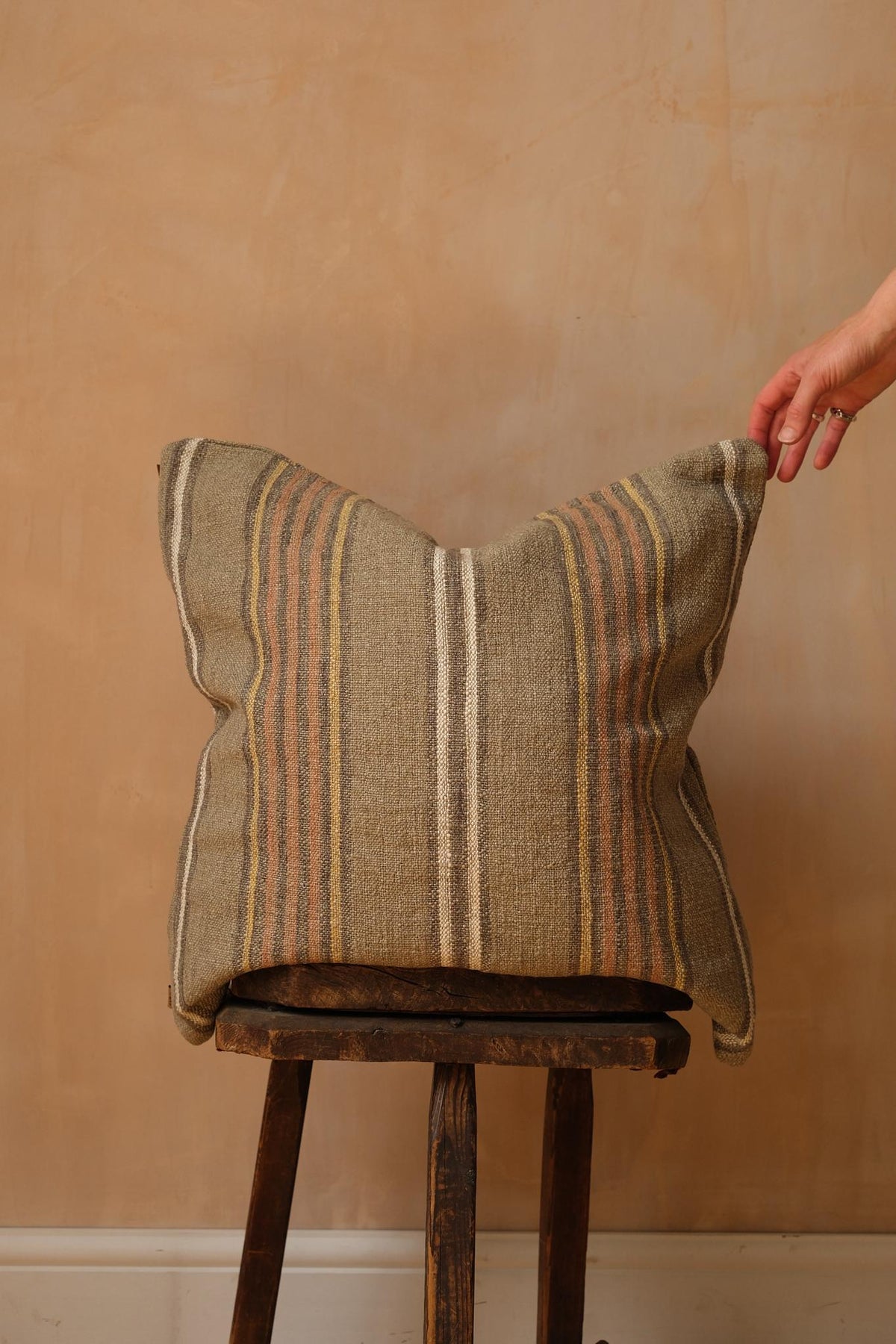 Green &amp; Rust Stripe Cushion