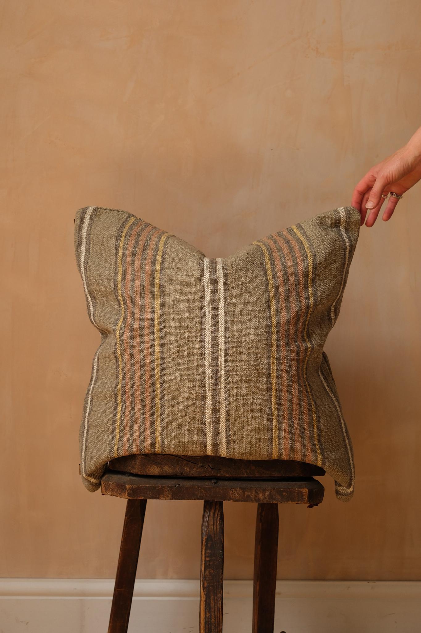 Green & Rust Stripe Cushion