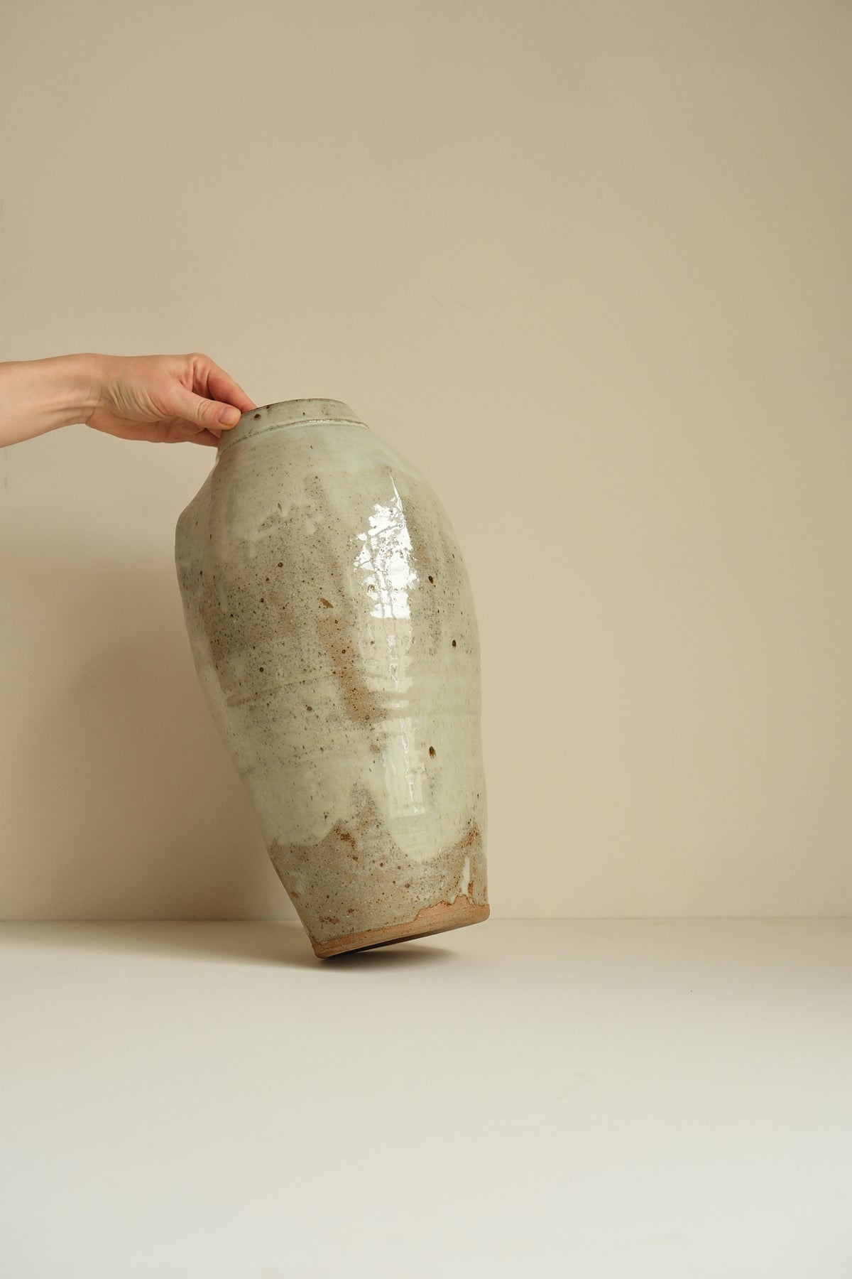 Green Ash Glazed Vase with Dimples by Jack Welbourne