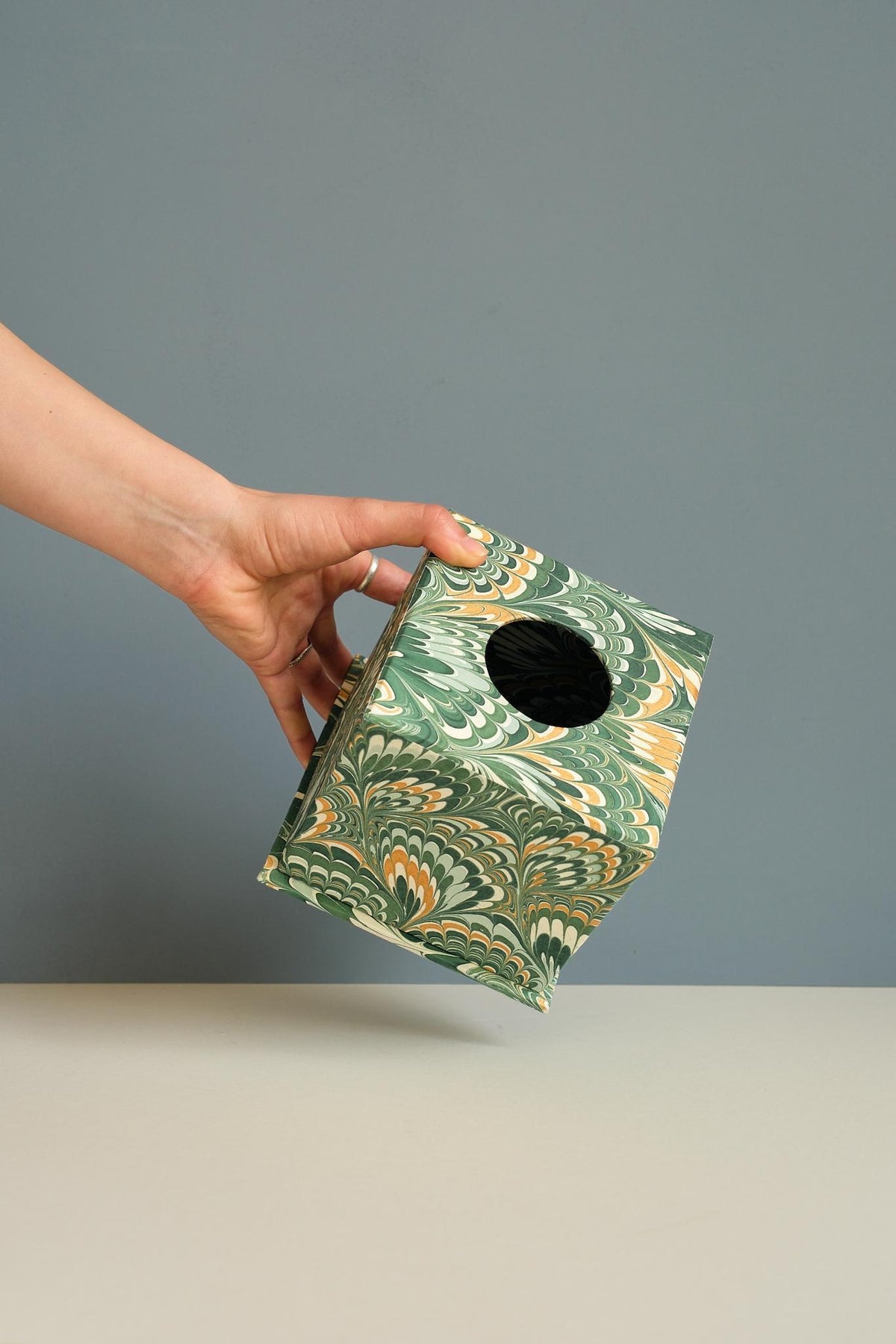Green Feathered Marble Tissue Box - Square