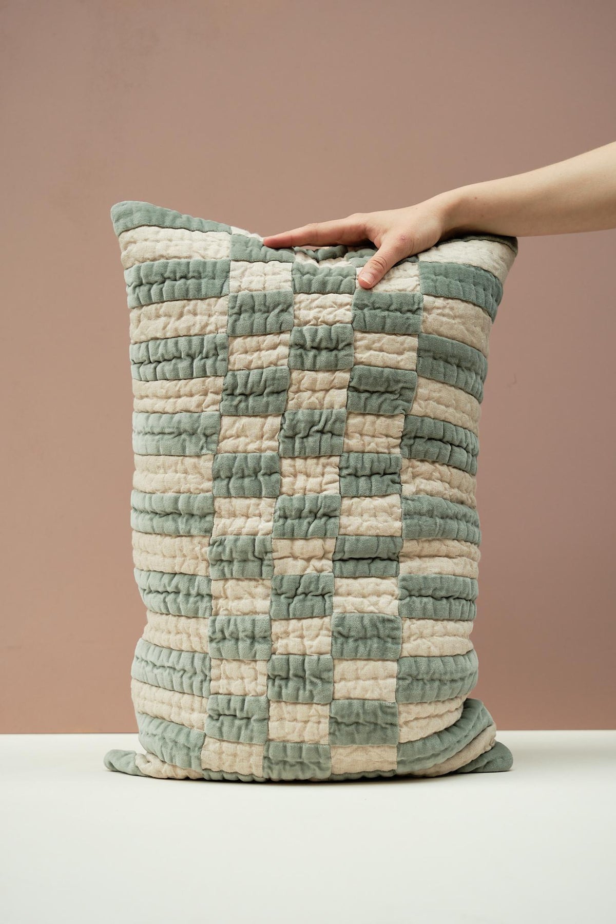 Rectangular Checked Velvet Cushion by Niki Jones