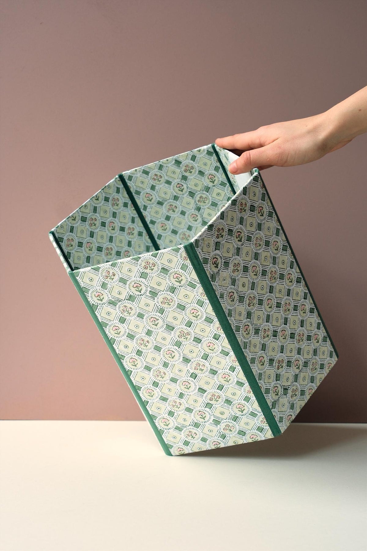 Green Block Print Paper Bin