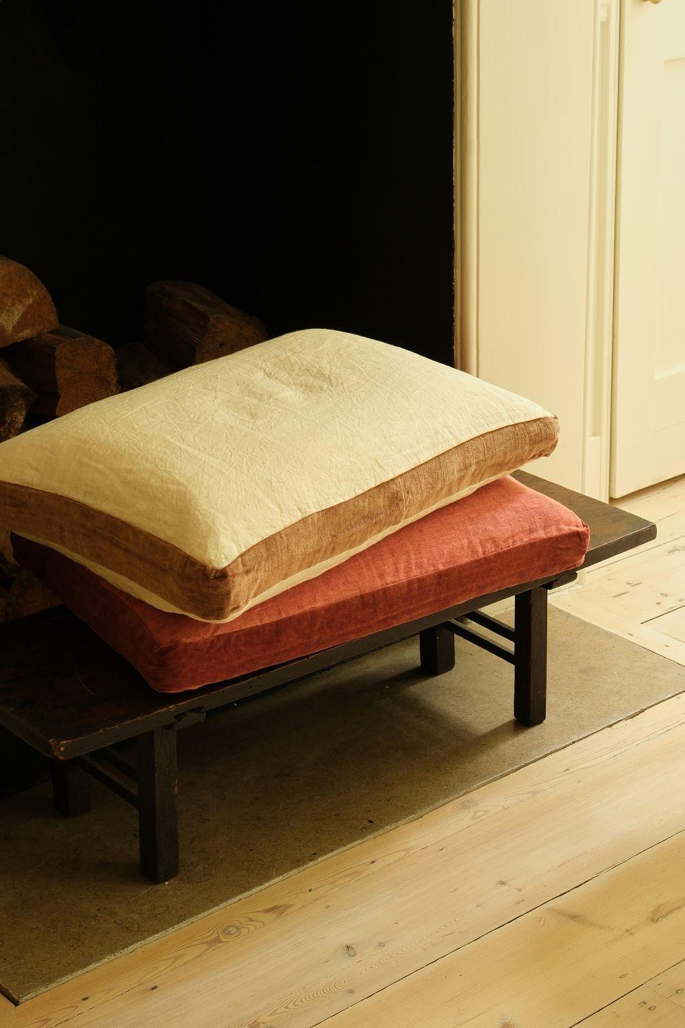 Ecru & Cinnamon Velvet Border Cushion by Pomax