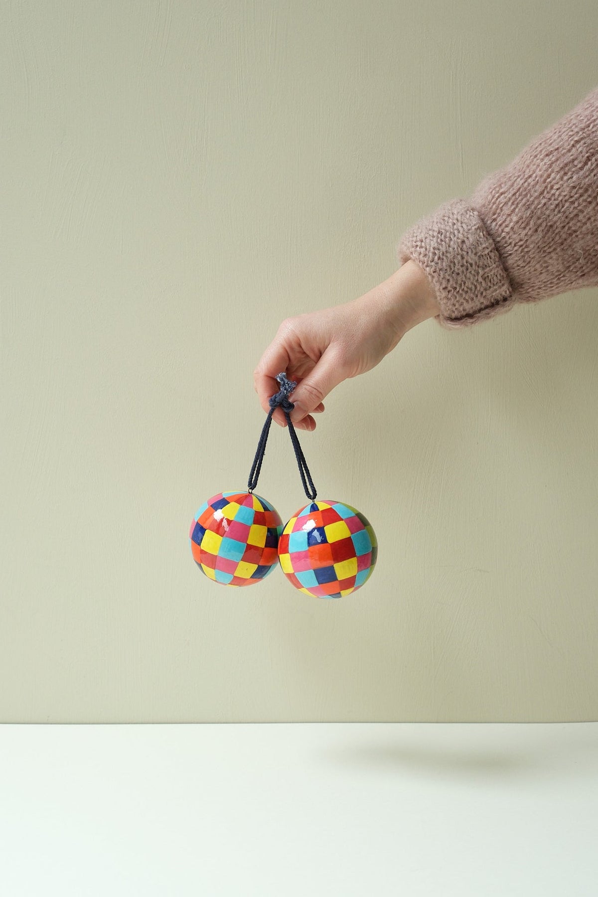 Checked Papier Maché Bauble