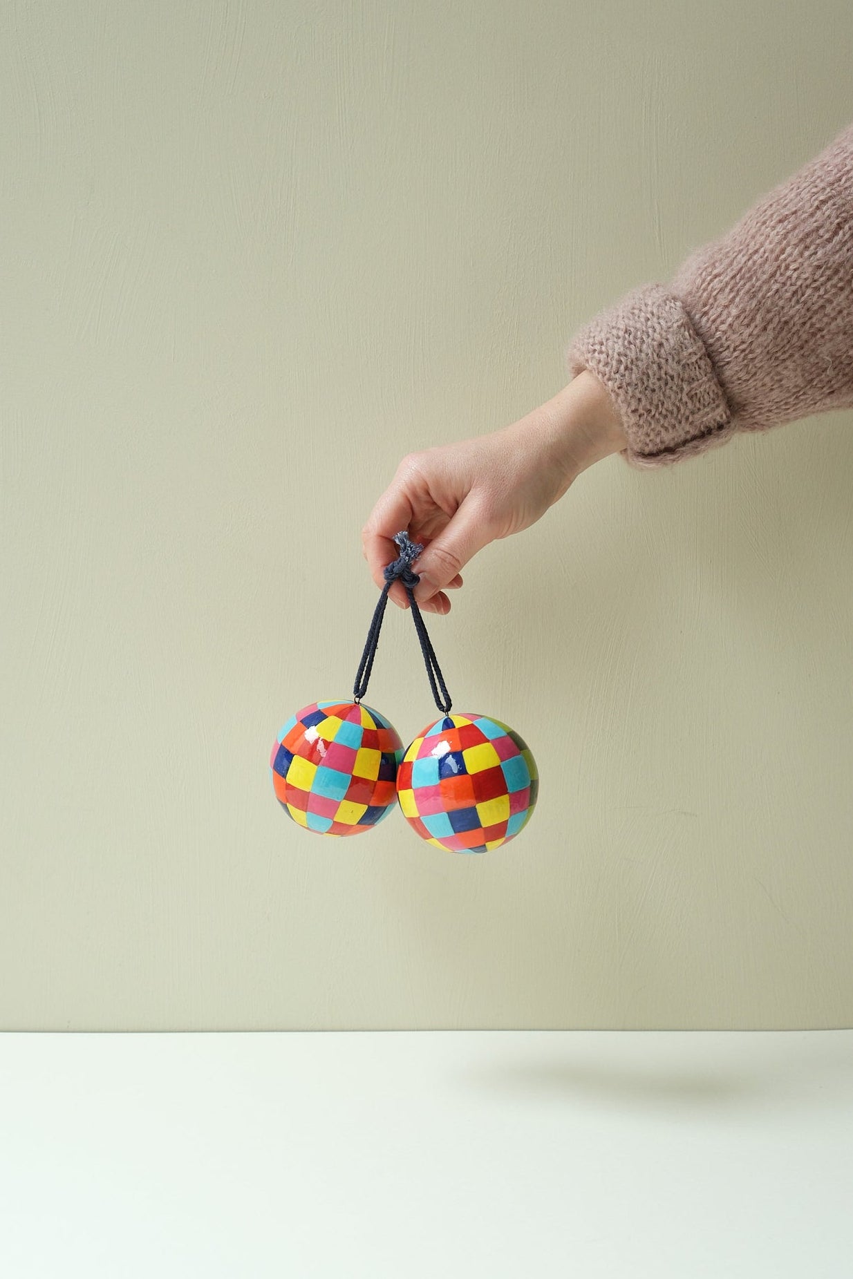 Checked Papier Maché Bauble