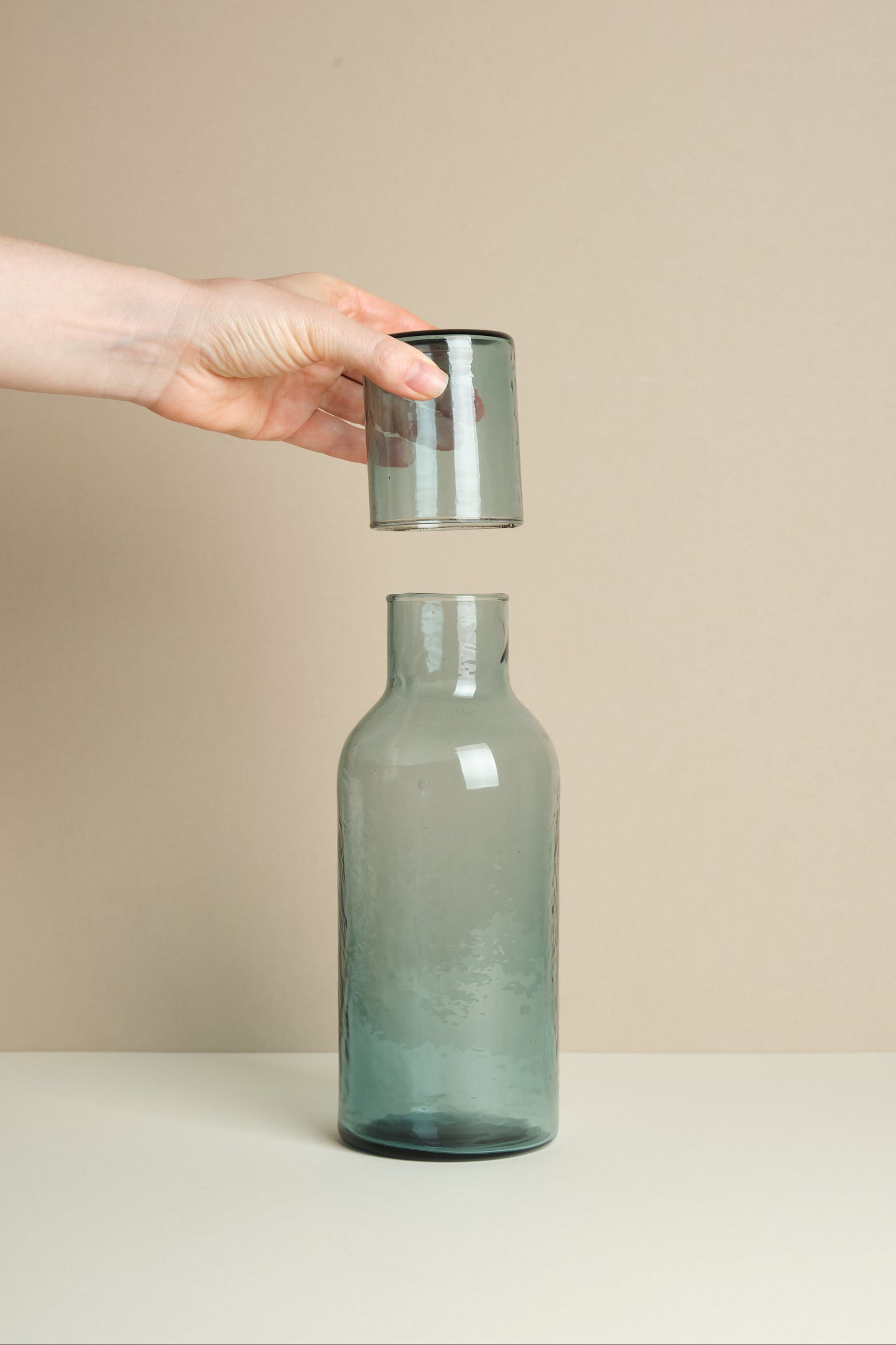 Hammered Glass Carafe & Cup