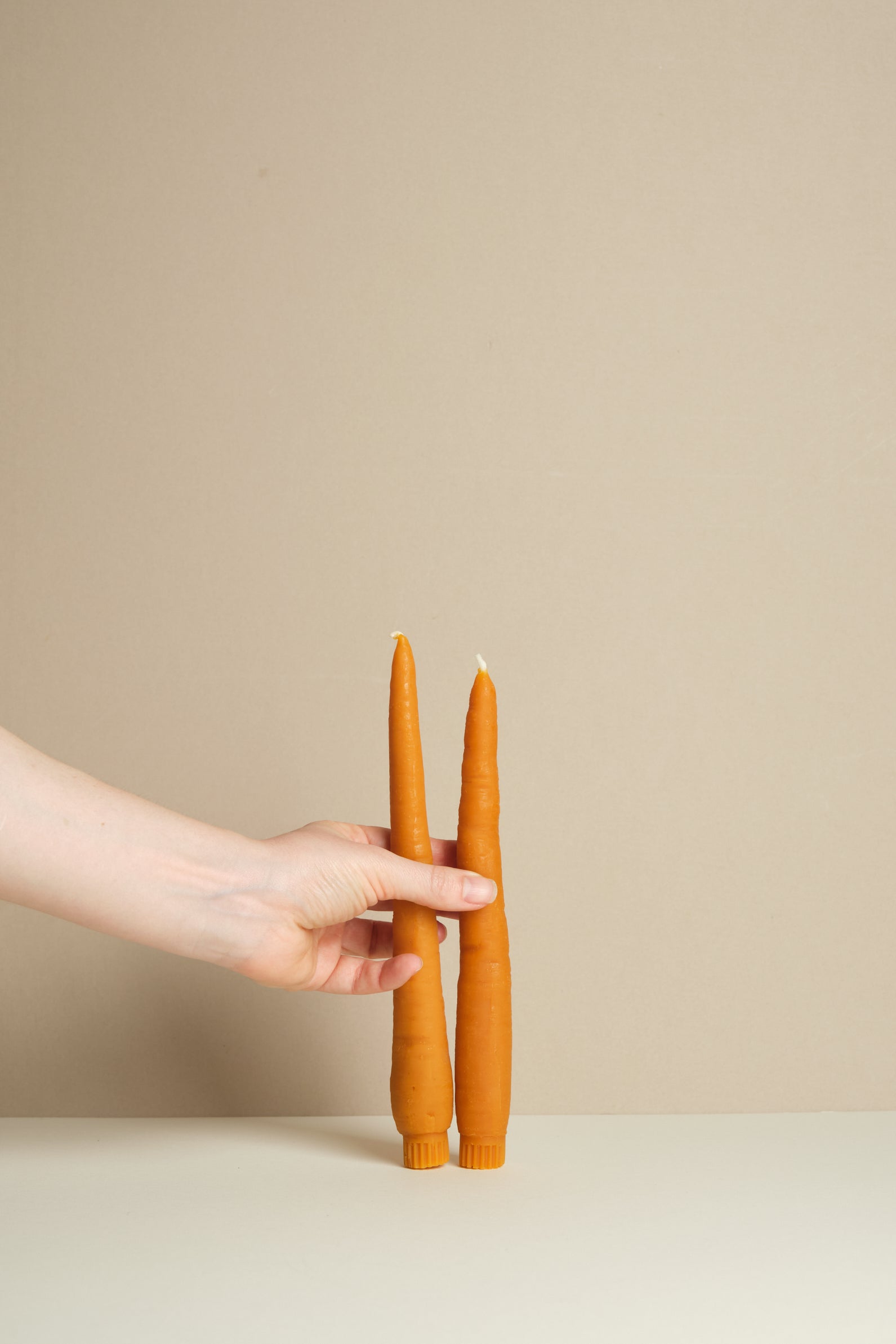Carrot Beeswax Candlestick Pair