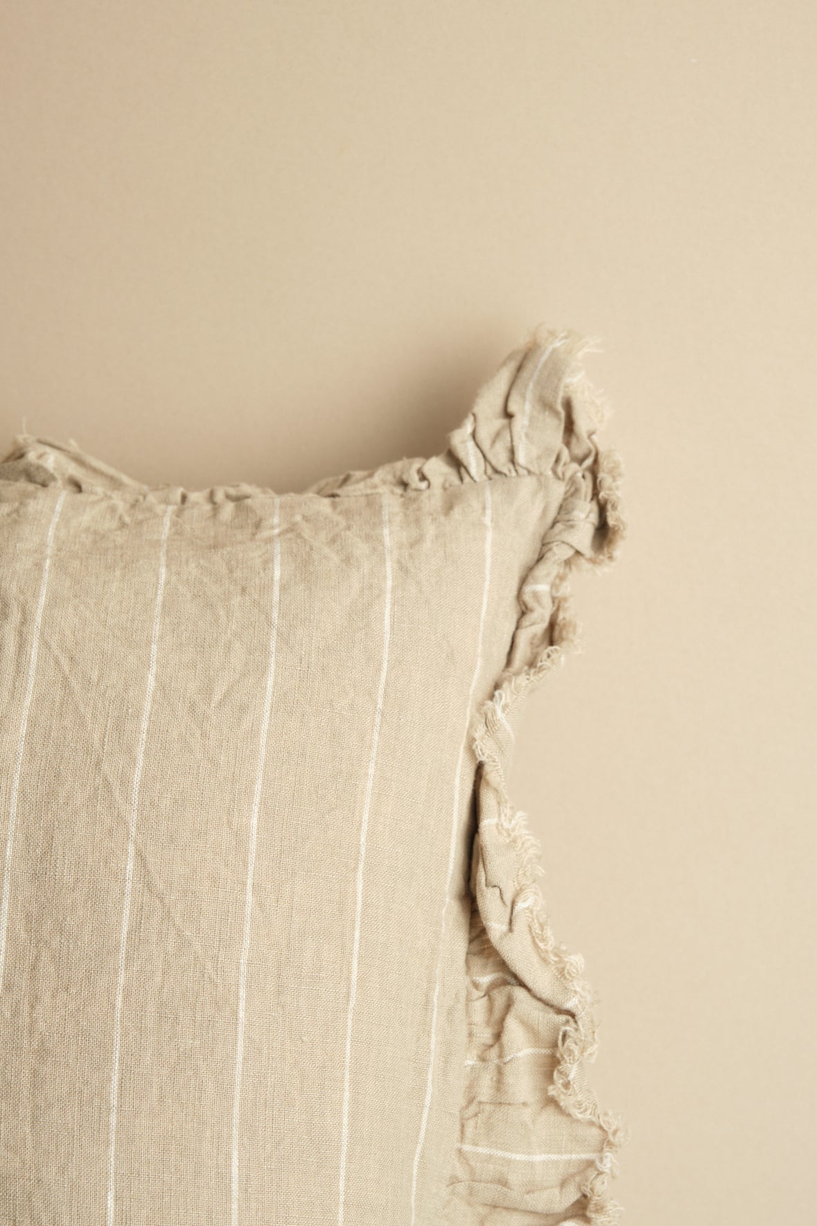 Beige Pinstripe Ruffle Cushion