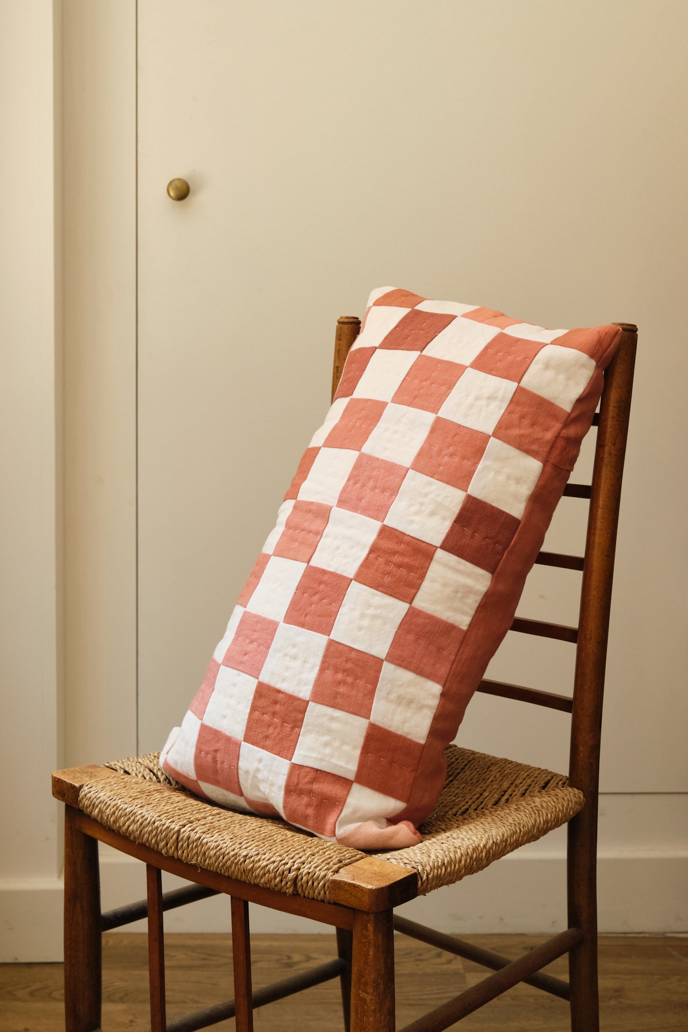 Terracotta Check Rectangular Handmade Cushion