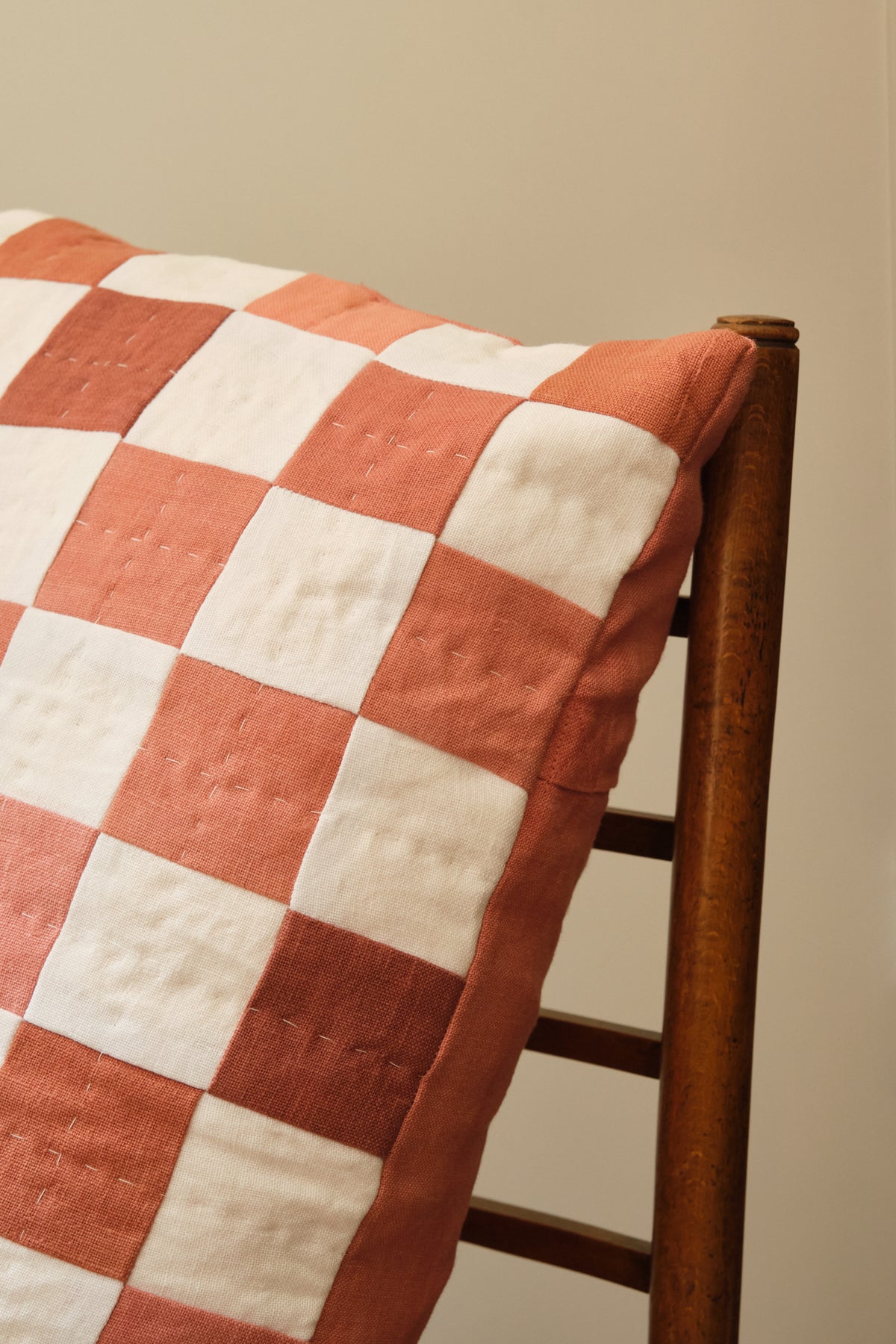 Terracotta Check Rectangular Handmade Cushion
