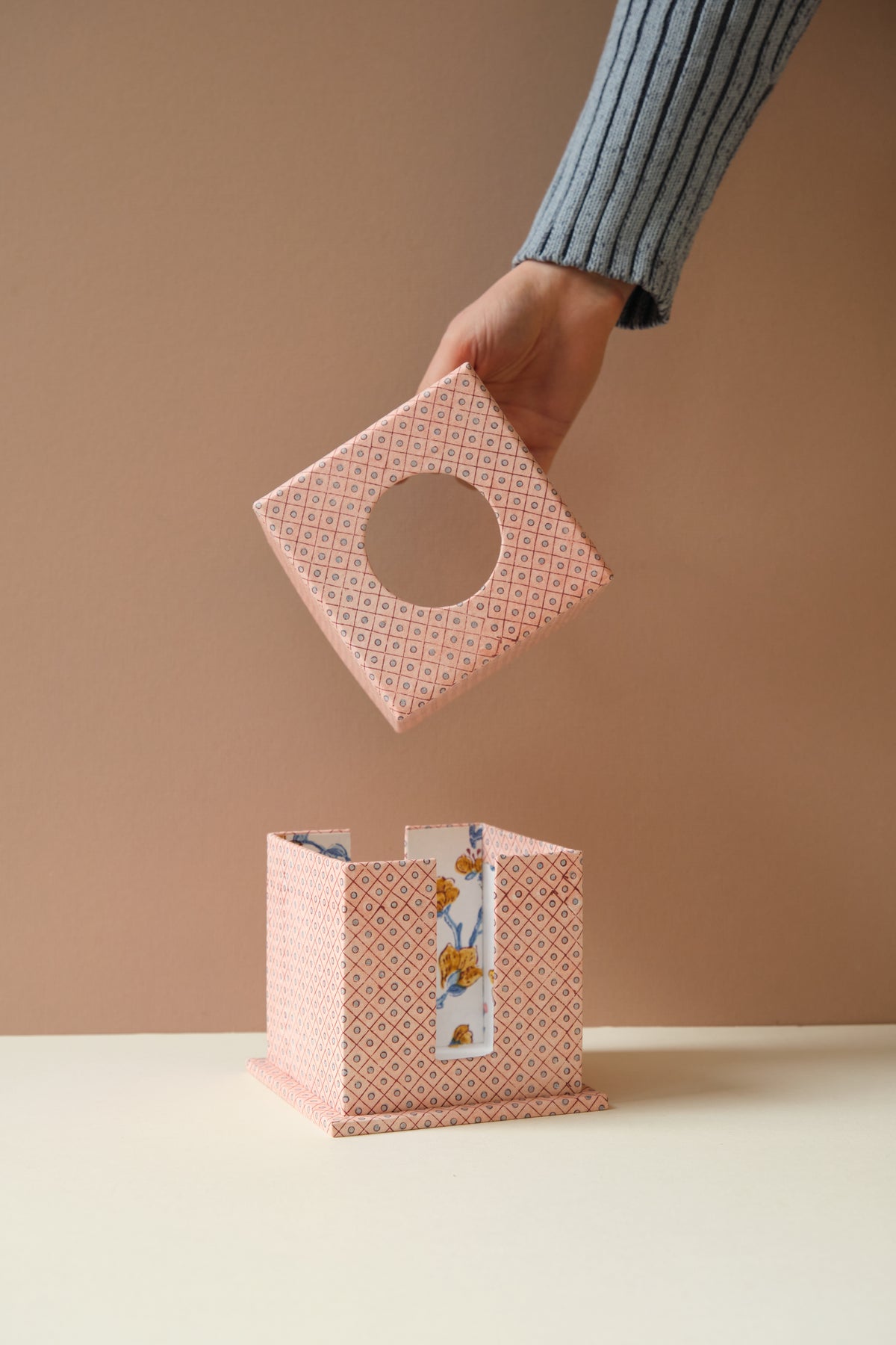 Pink Block Printed Tissue Box