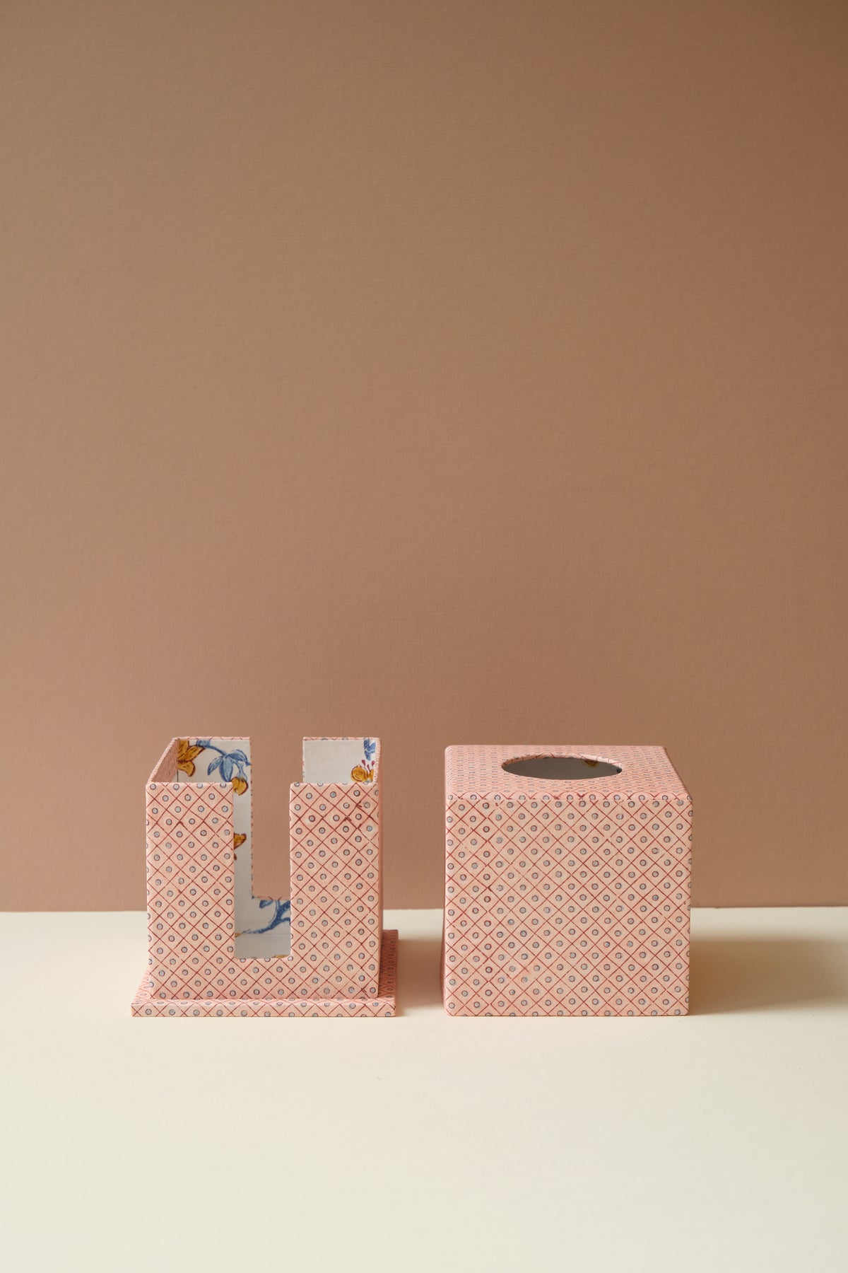 Pink Block Printed Tissue Box