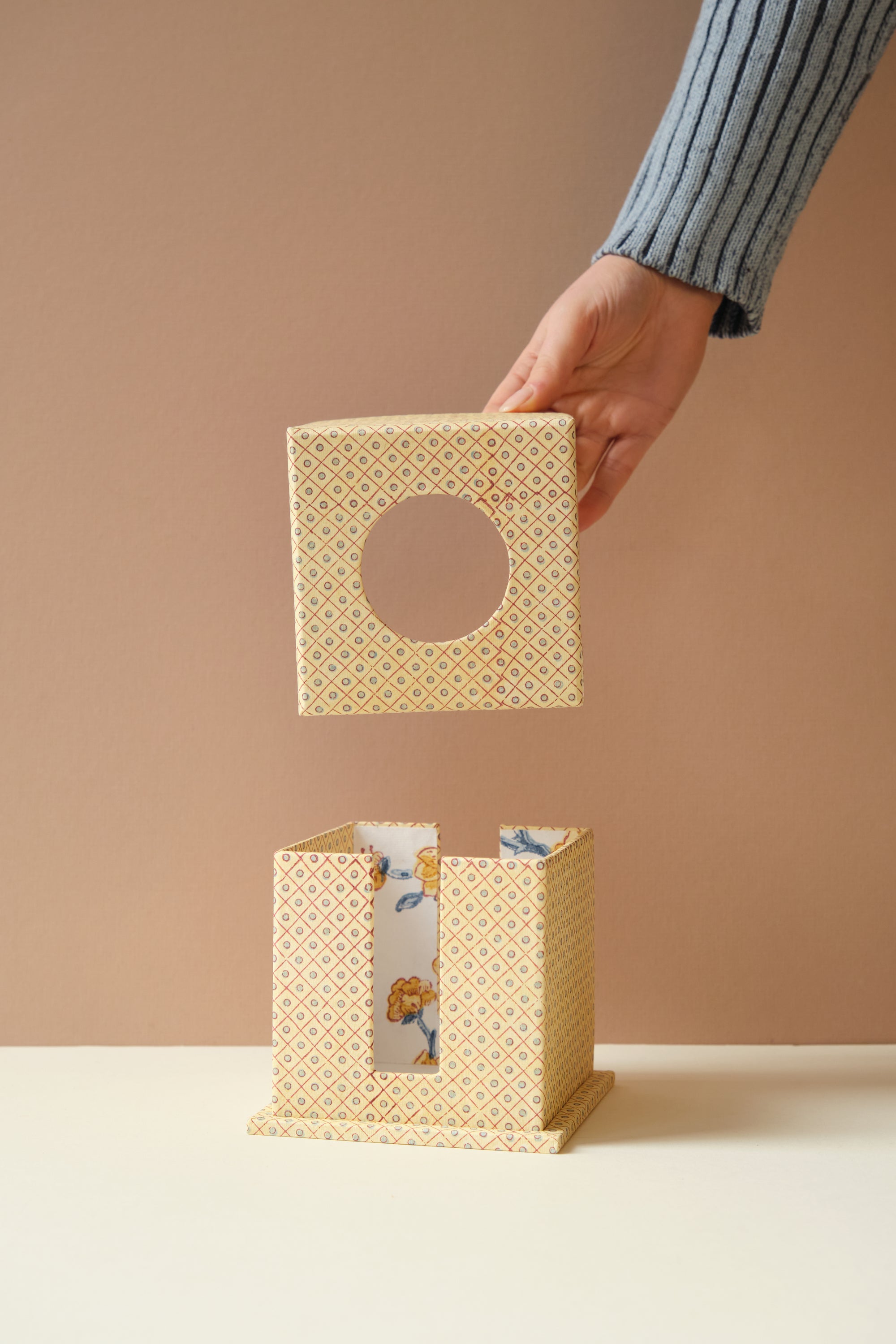 Yellow Blockprinted Tissue Box
