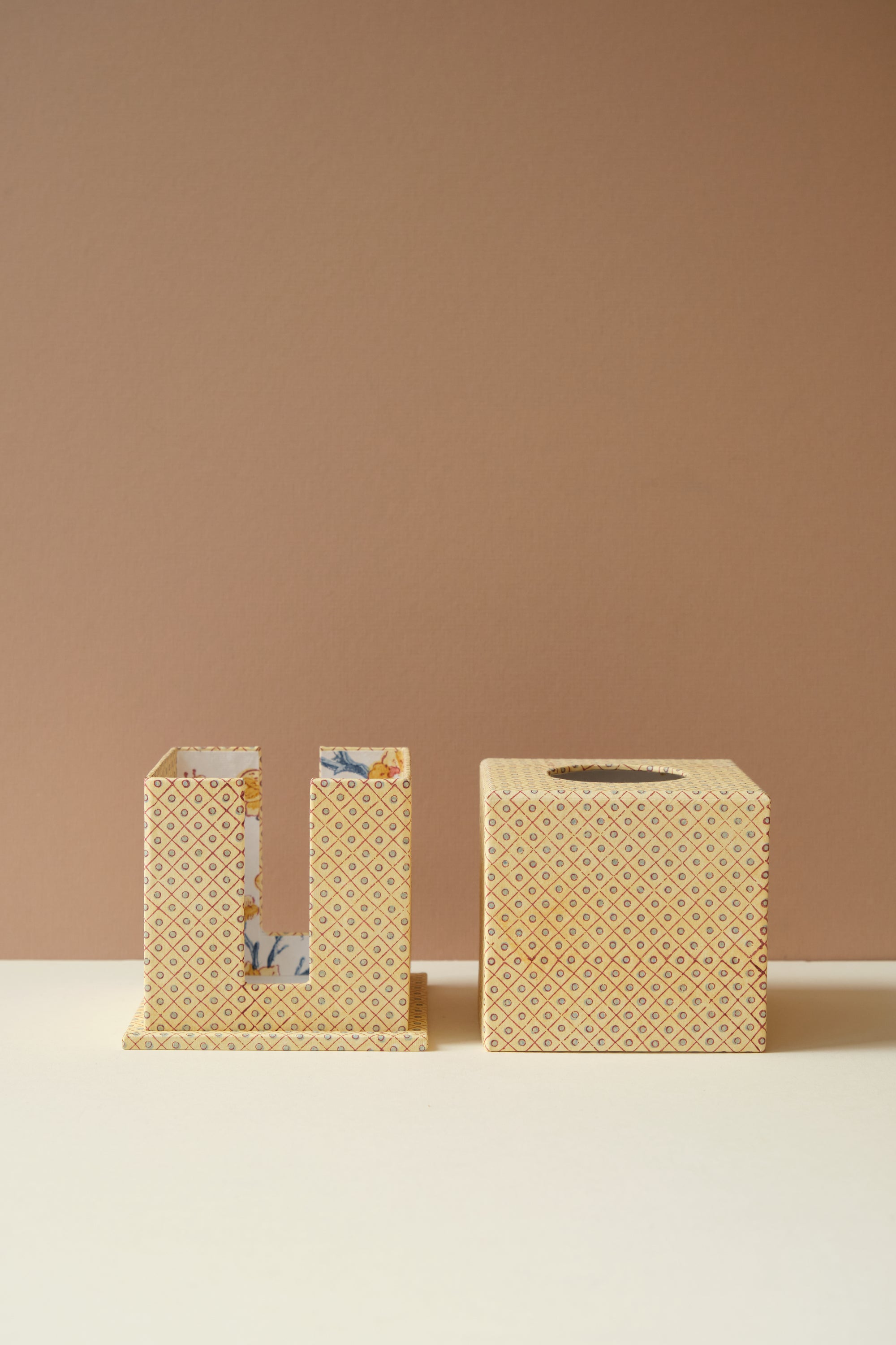Yellow Blockprinted Tissue Box