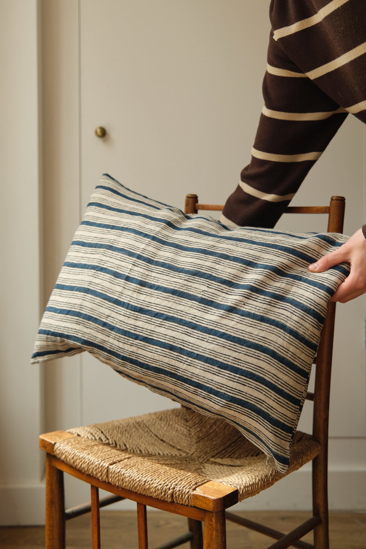Navy Stripe Rectangular Cushion