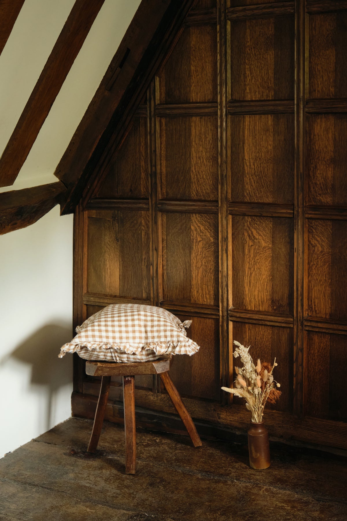 Brown Gingham Ruffle Cushion