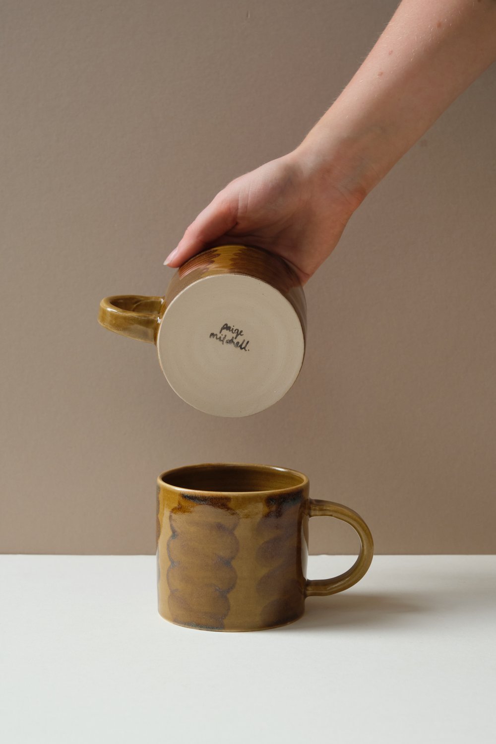 Painted Brown & Mustard Mug by Paige Mitchell