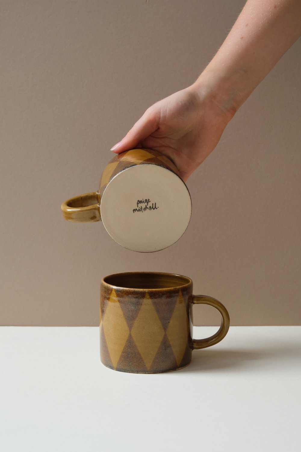 Painted Brown & Mustard Mug by Paige Mitchell