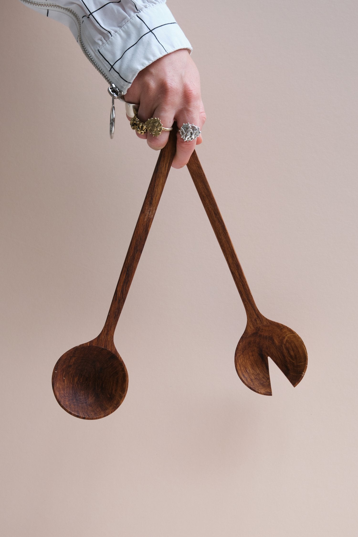 Brown Oak Salad Servers by Selywn House