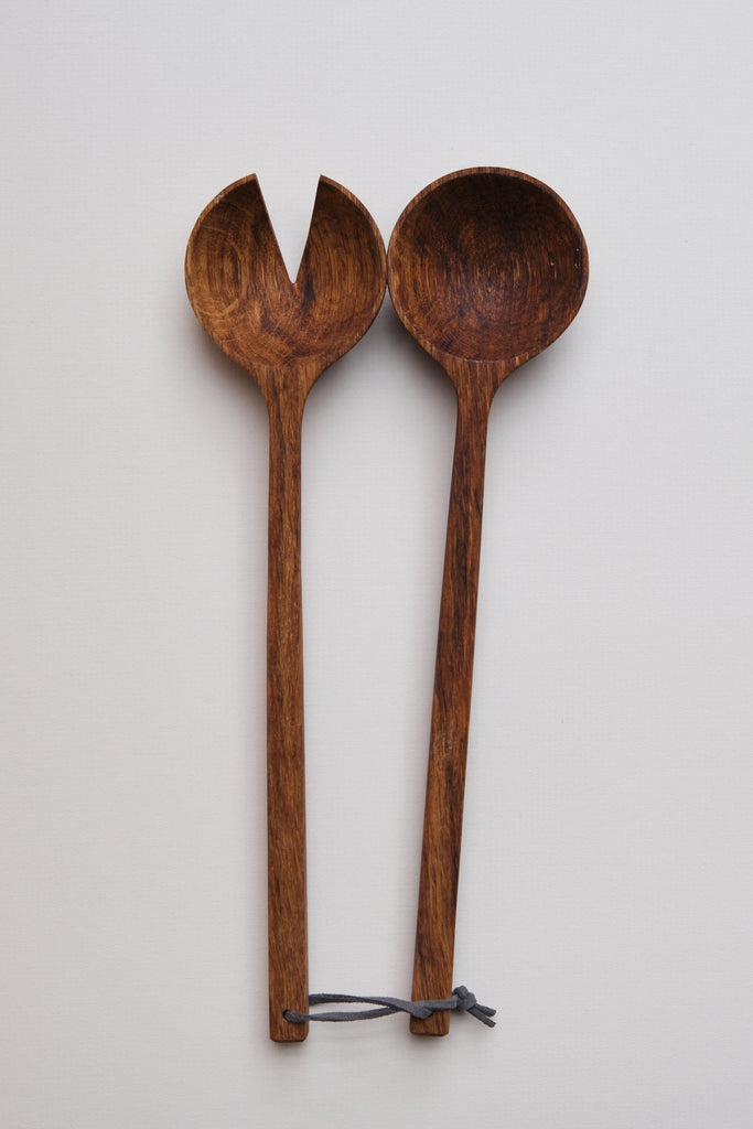 Brown Oak Salad Servers by Selywn House