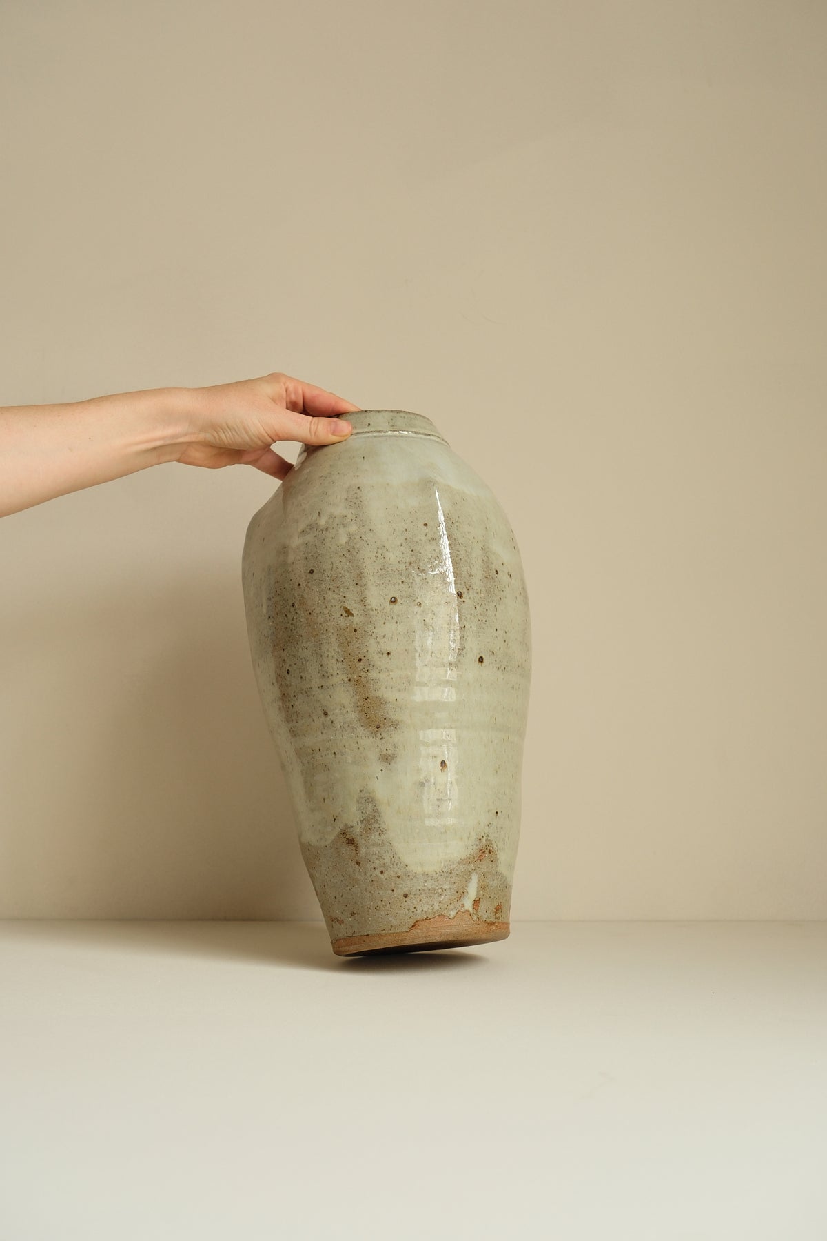 Green Ash Glazed Vase with Dimples by Jack Welbourne