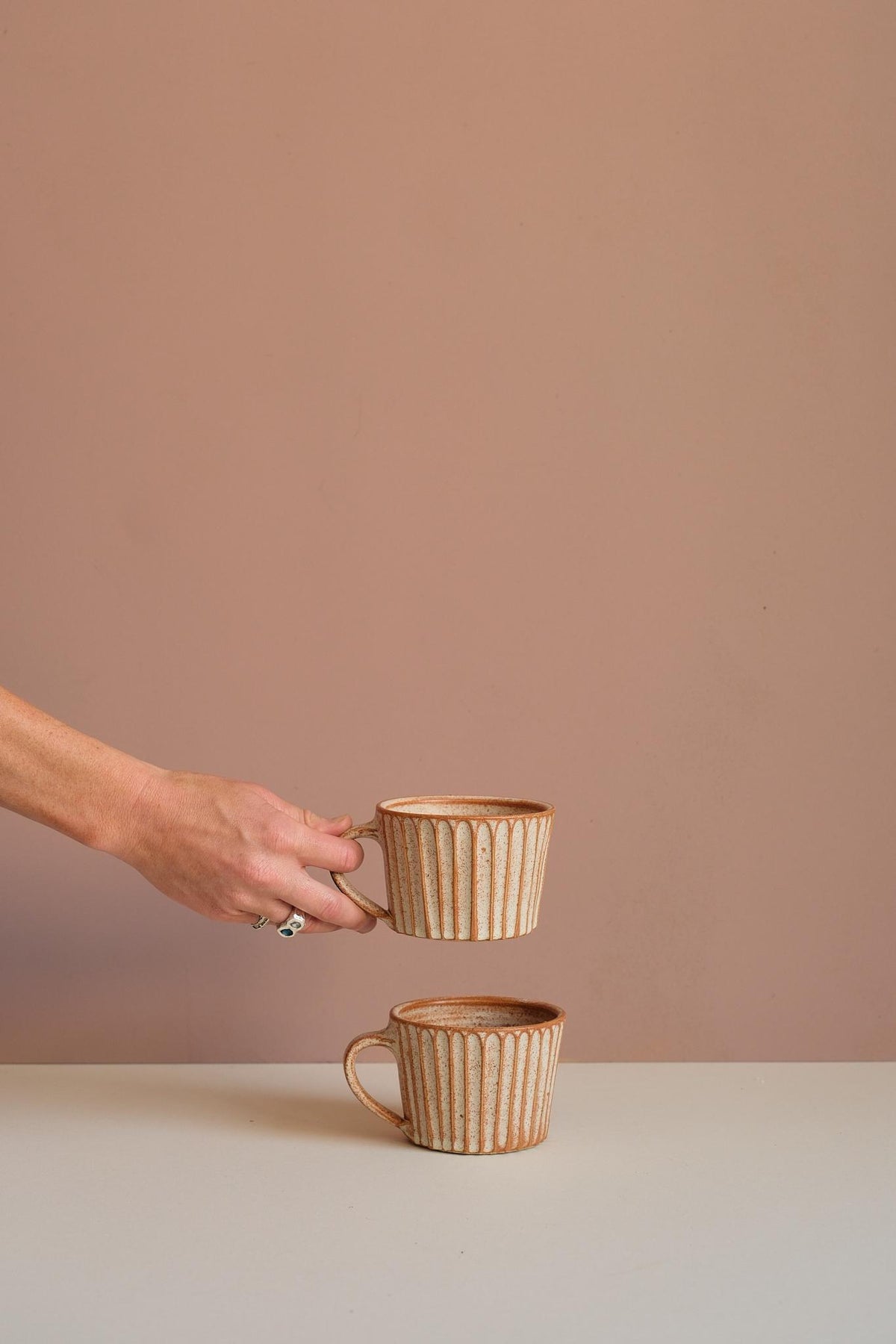 White Clay Carved Mug by Finnerty Ceramics