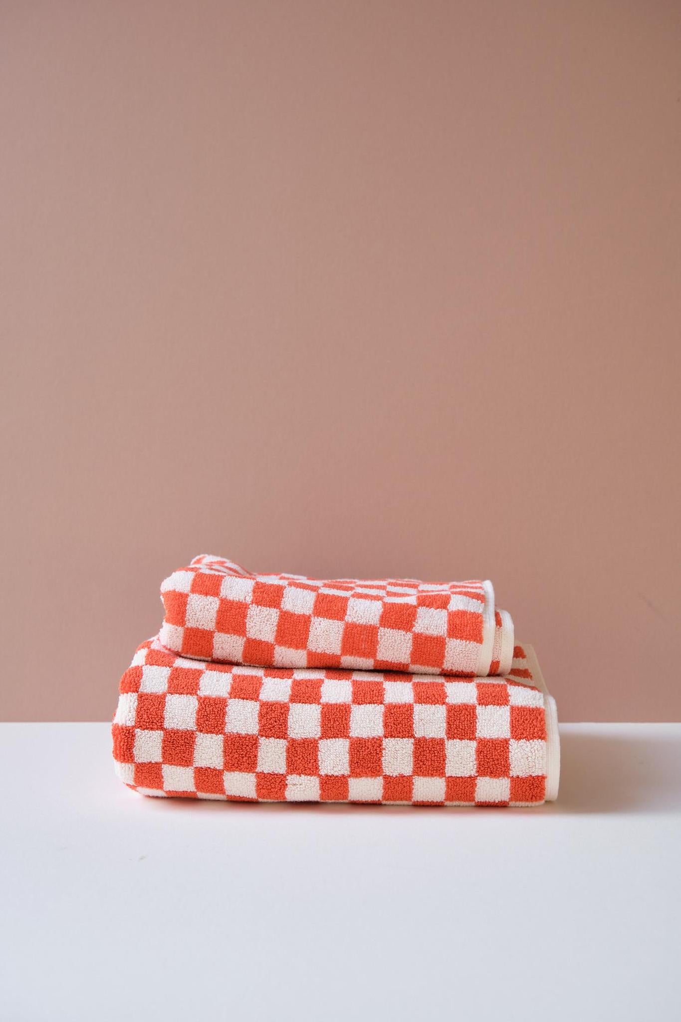 Patterned Cotton Towels & Mats in Sunrise Check by Baina