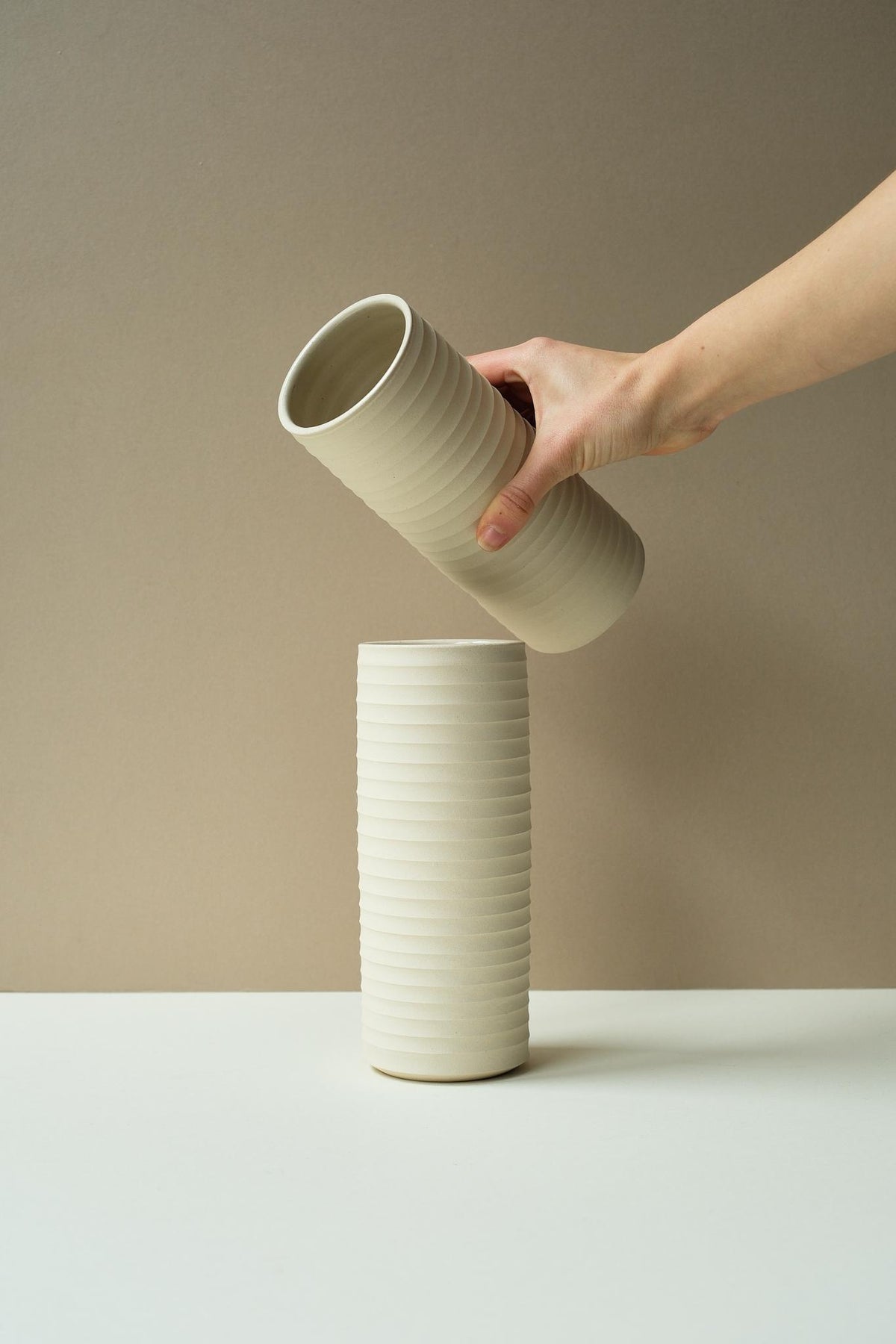 White Ridged Vase by San San